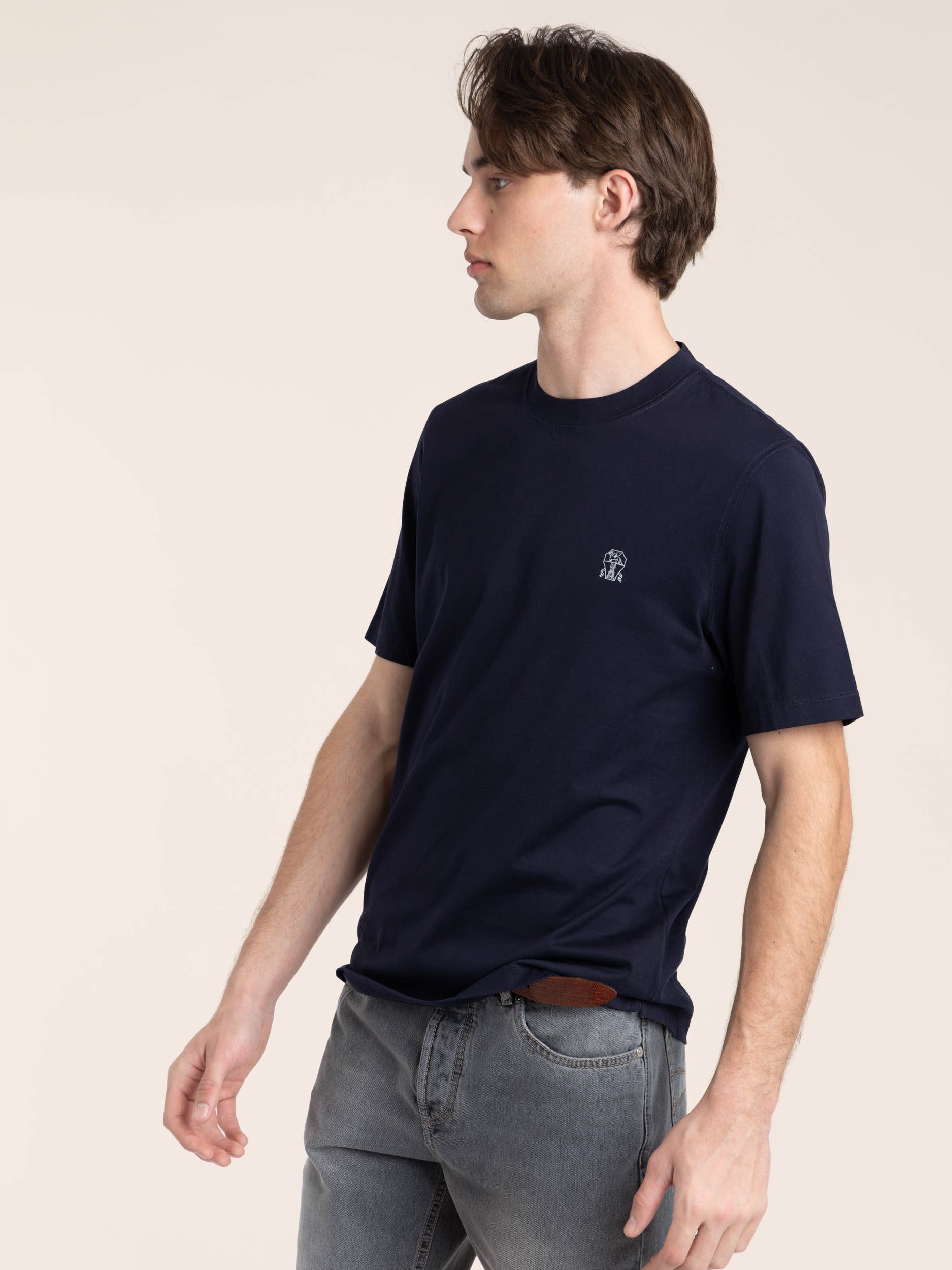 Navy Cotton Jersey Crewneck T-Shirt