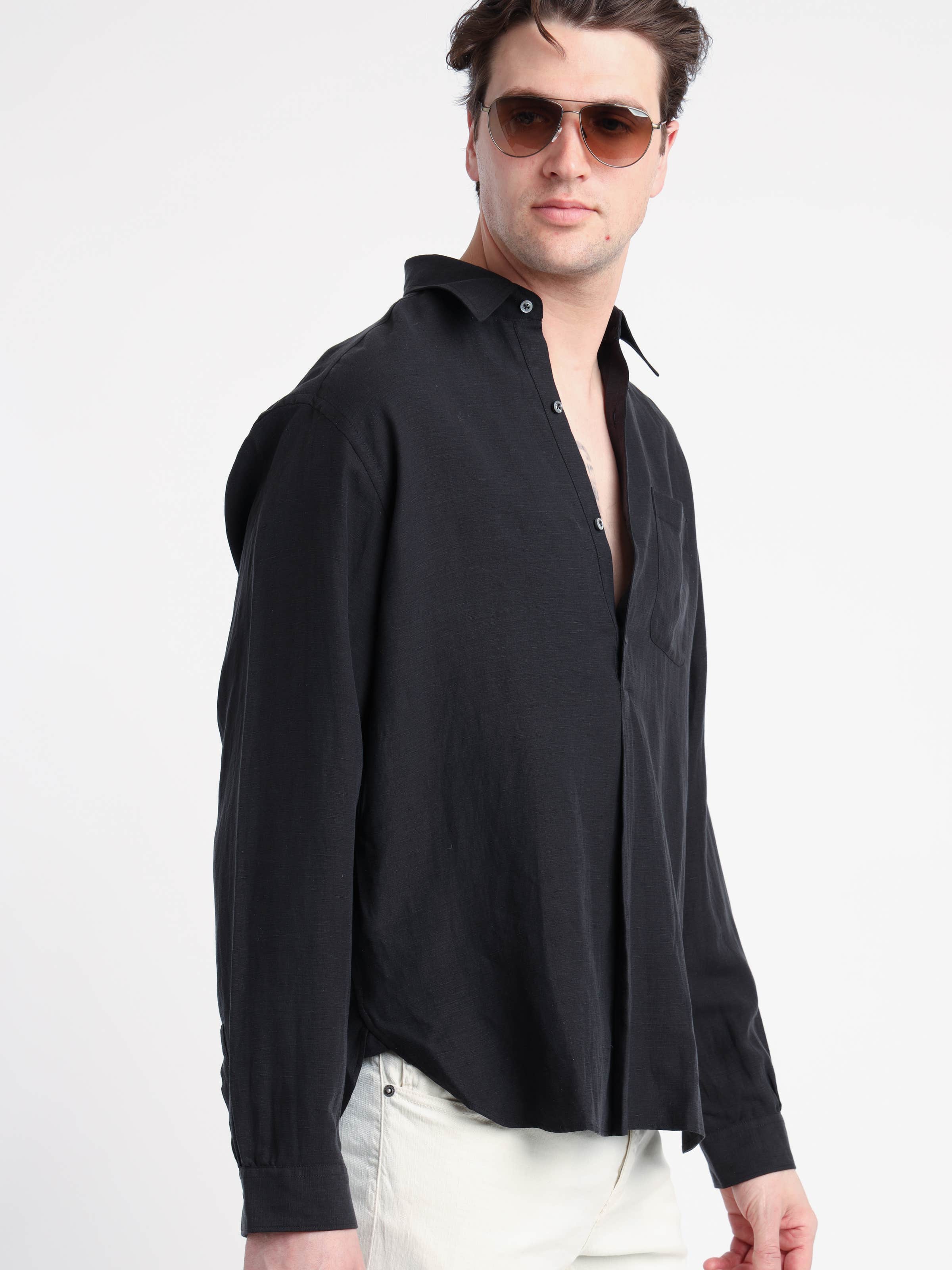 Black Silk-Linen Shirt