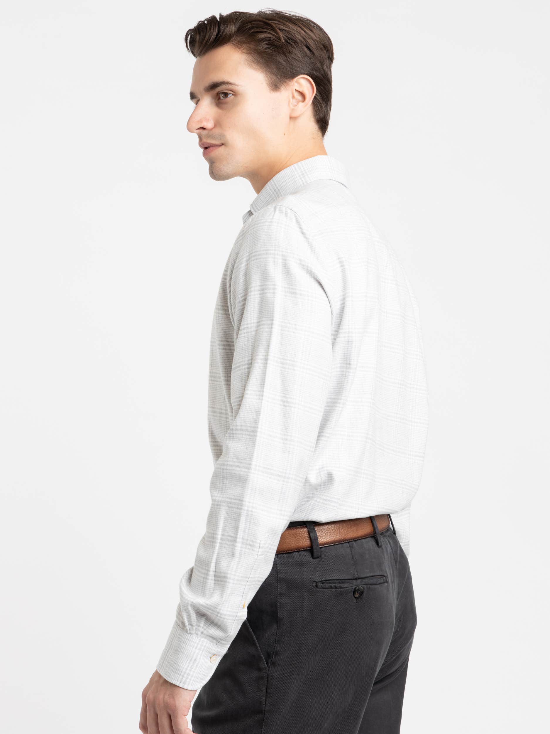 Grey Cotton-Blend Modern Fit Dress Shirt