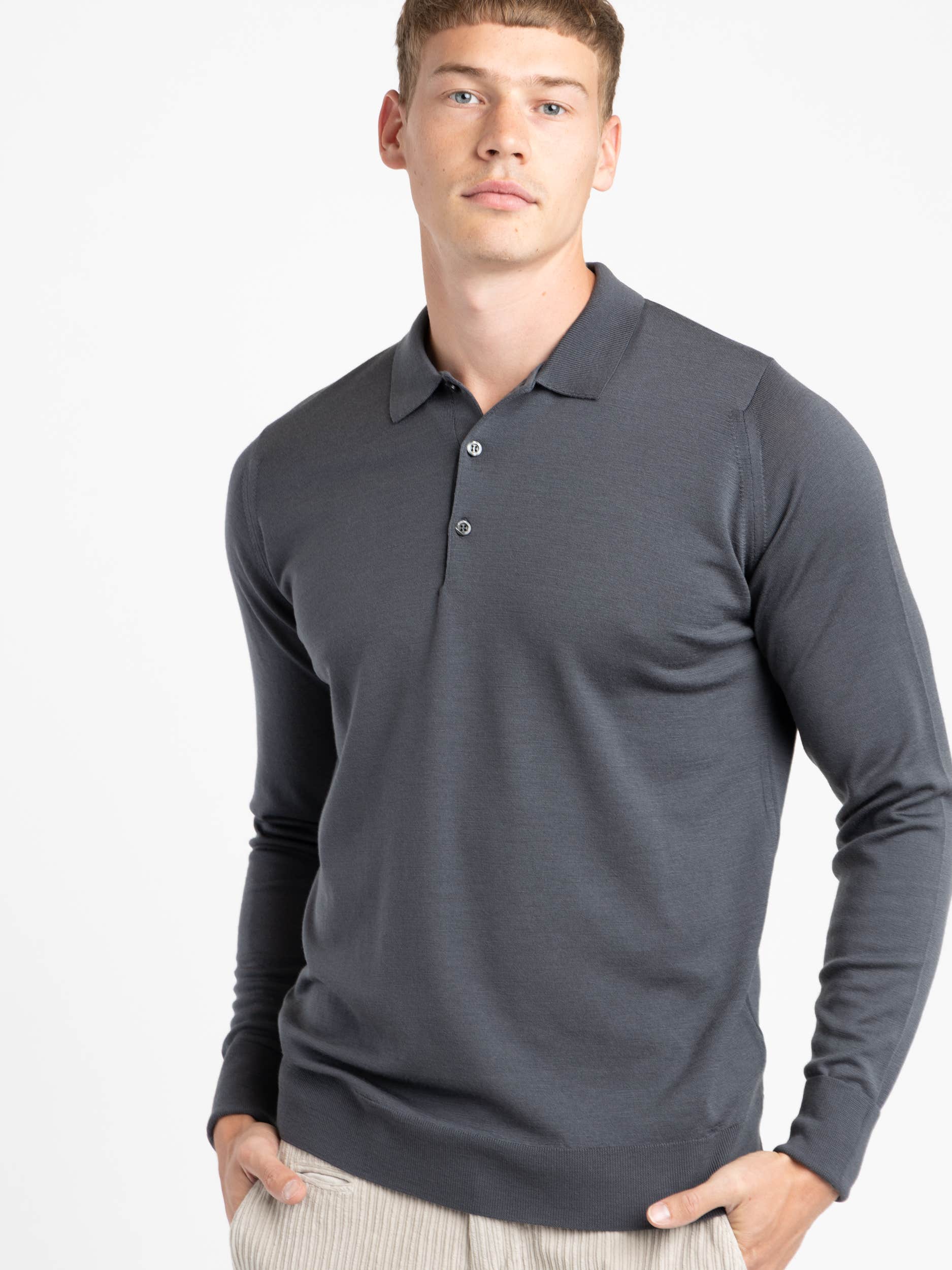 Slate Grey Cotswold Extra Fine Merino Wool Polo Shirt