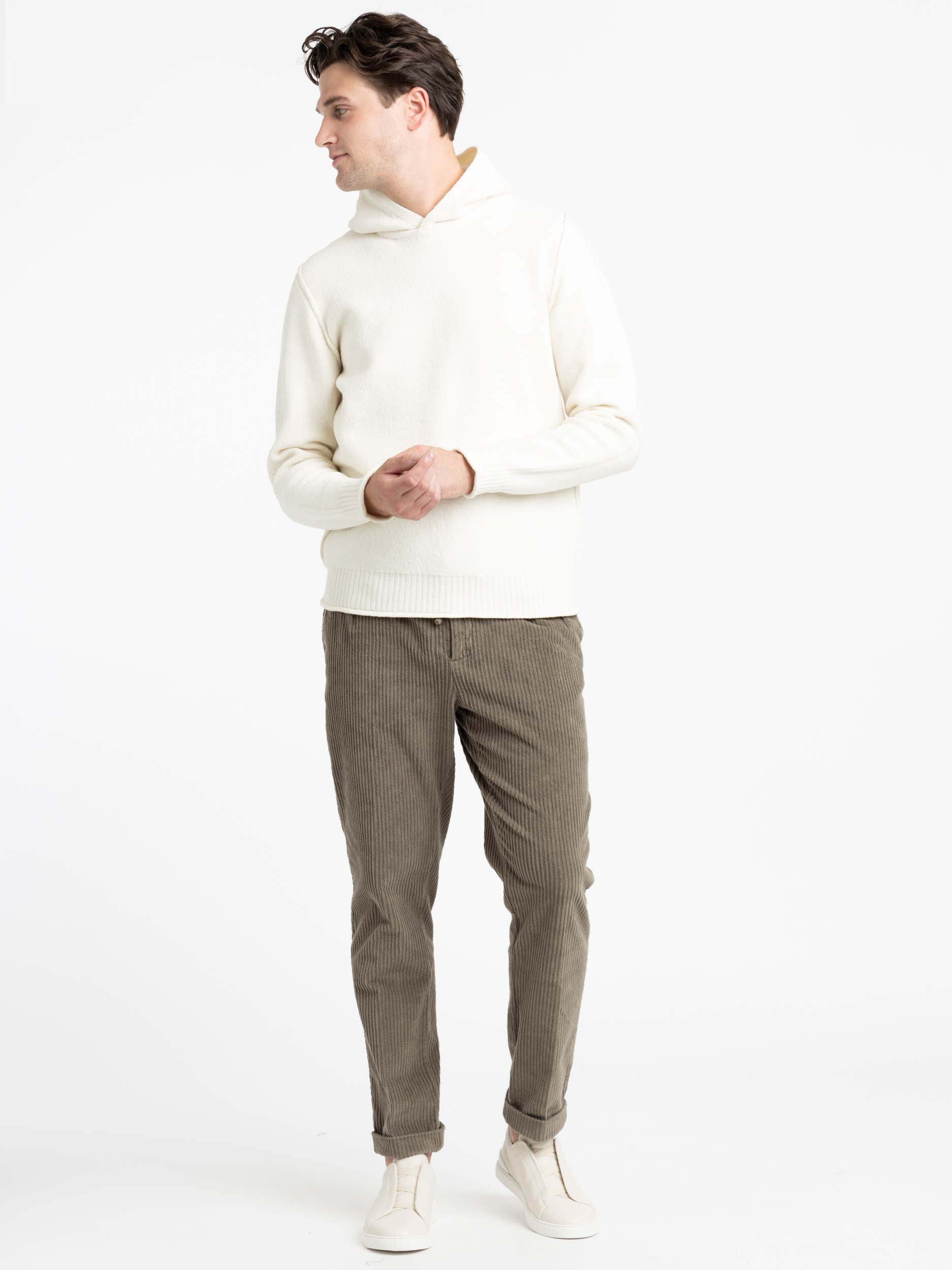 White Boiled Wool Hoodie