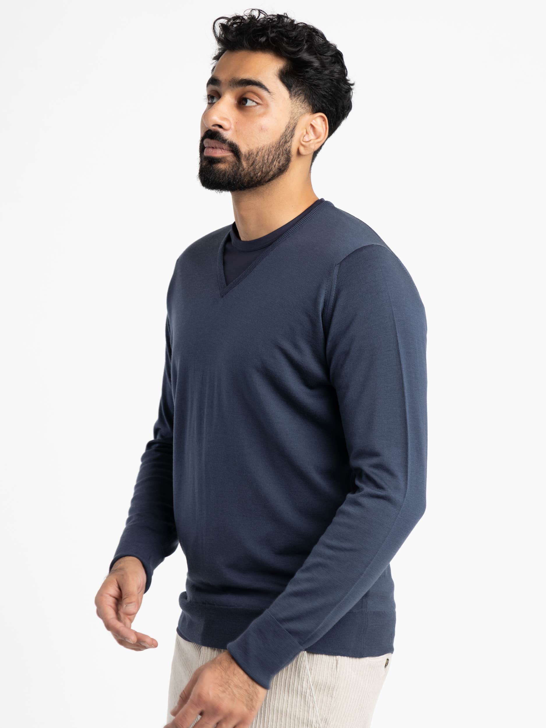 Smoke Blue Extra Fine Merino Wool Bobby Pullover