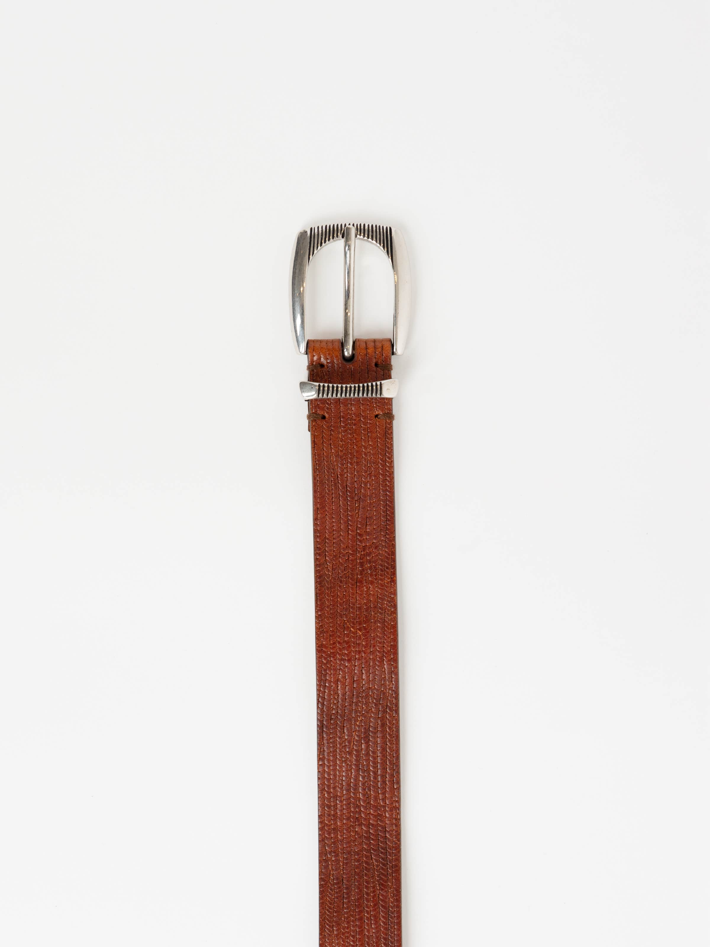 Dark Brown Bark-Effect Calfskin Belt