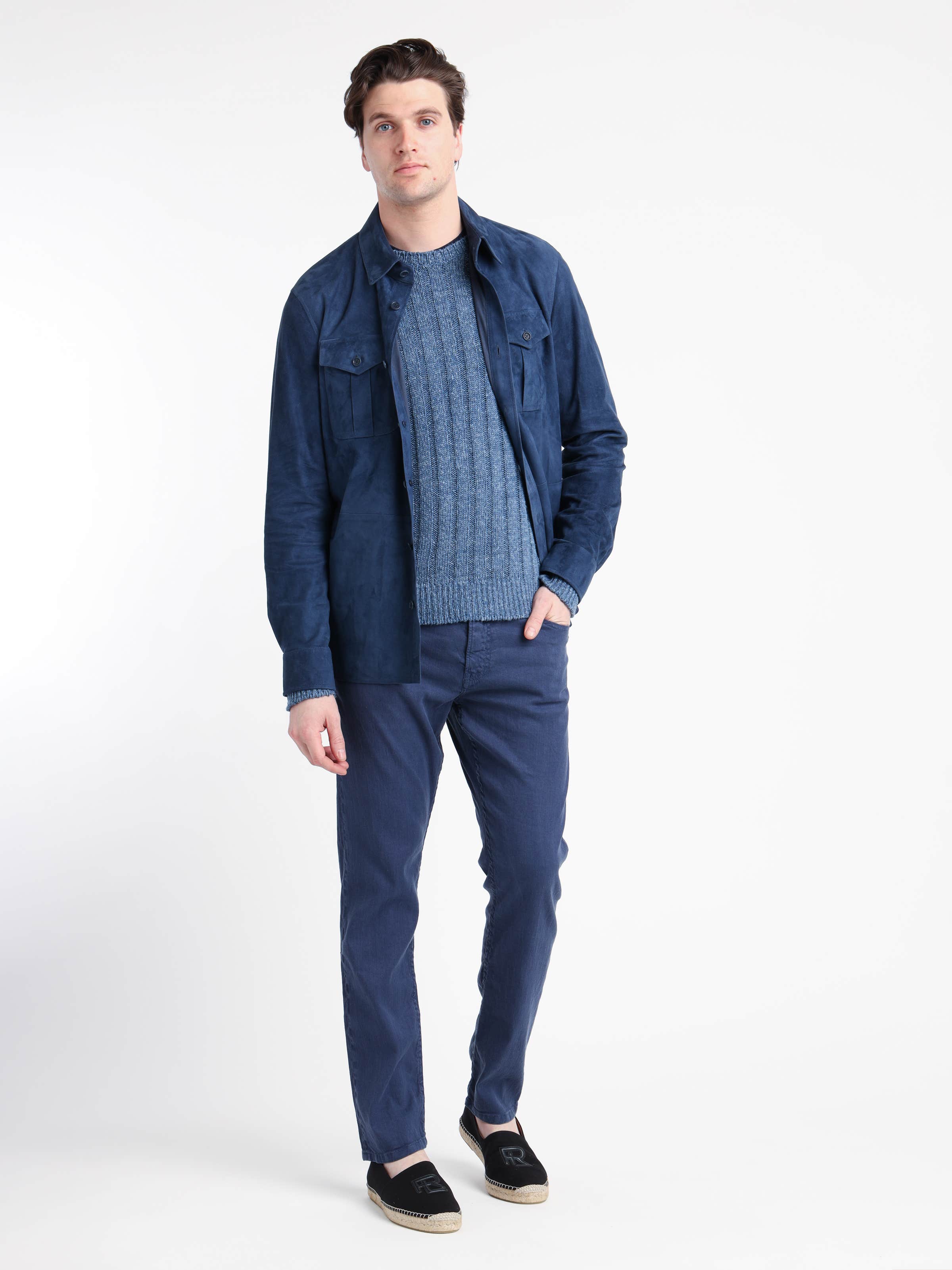 Spring Navy Rib-Knit Silk-Linen Sweater