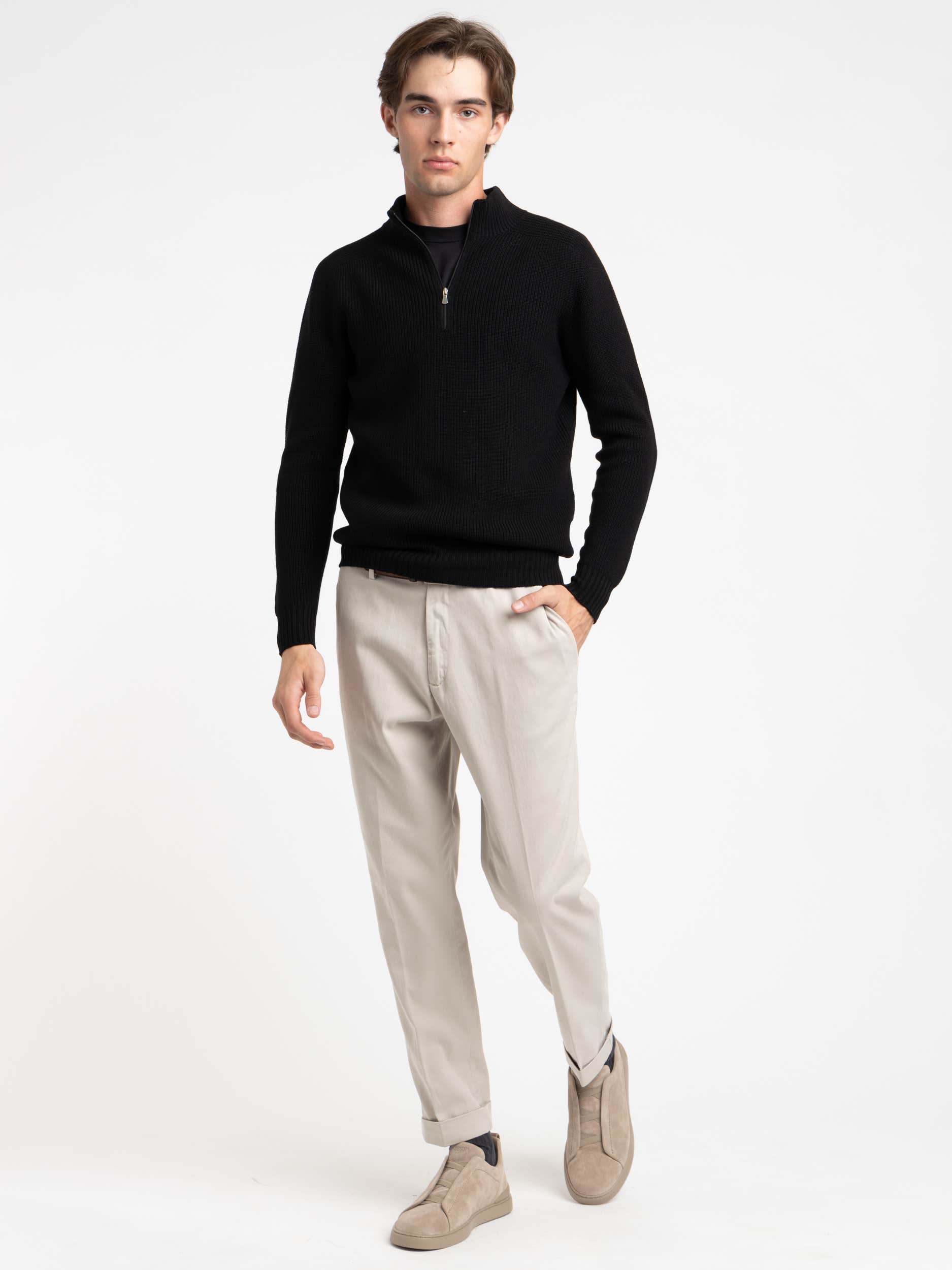 Black Ribbed Quarter Zip Sweater