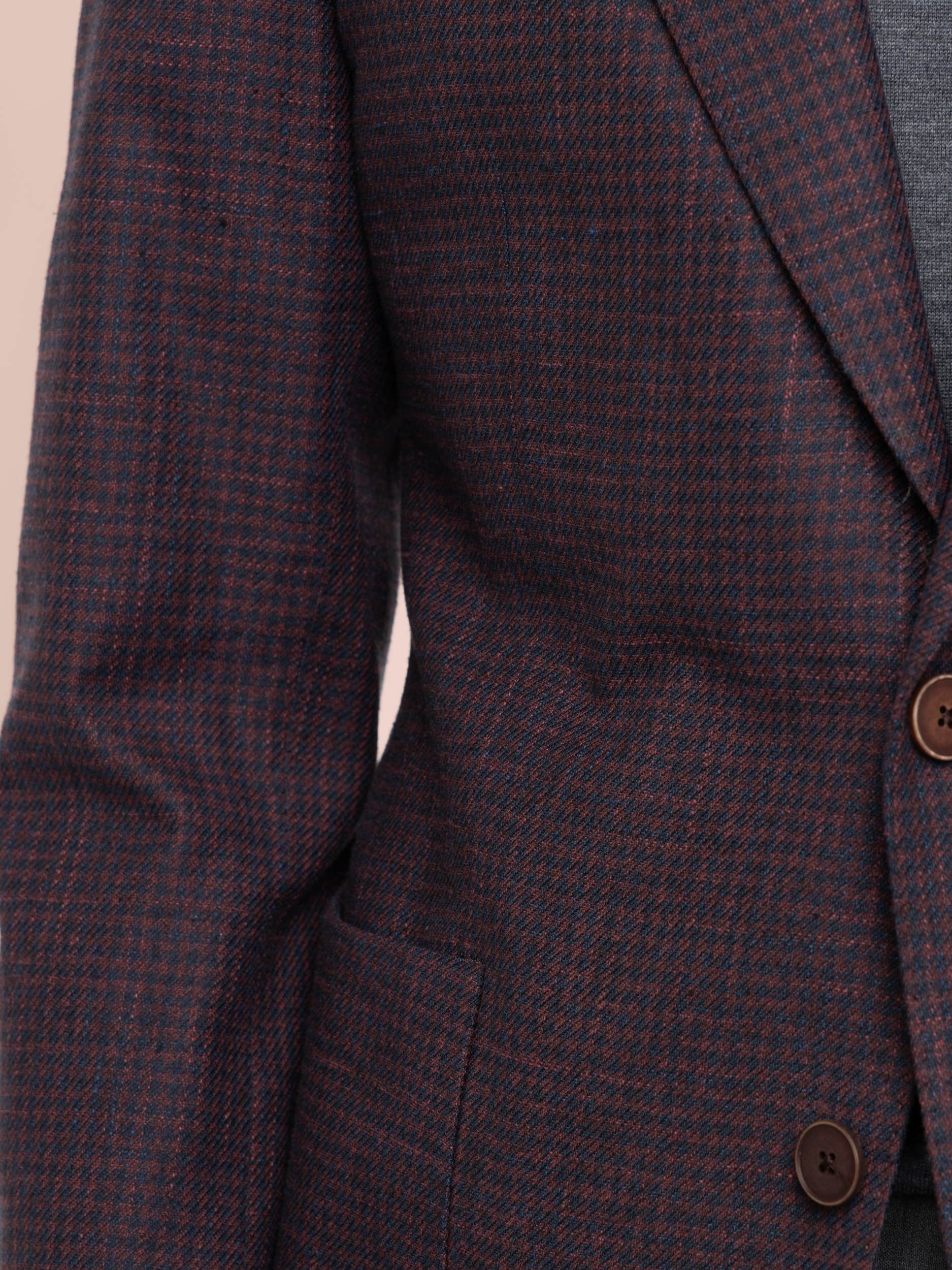 Red Check Wool-Cotton-Flax Sport Jacket
