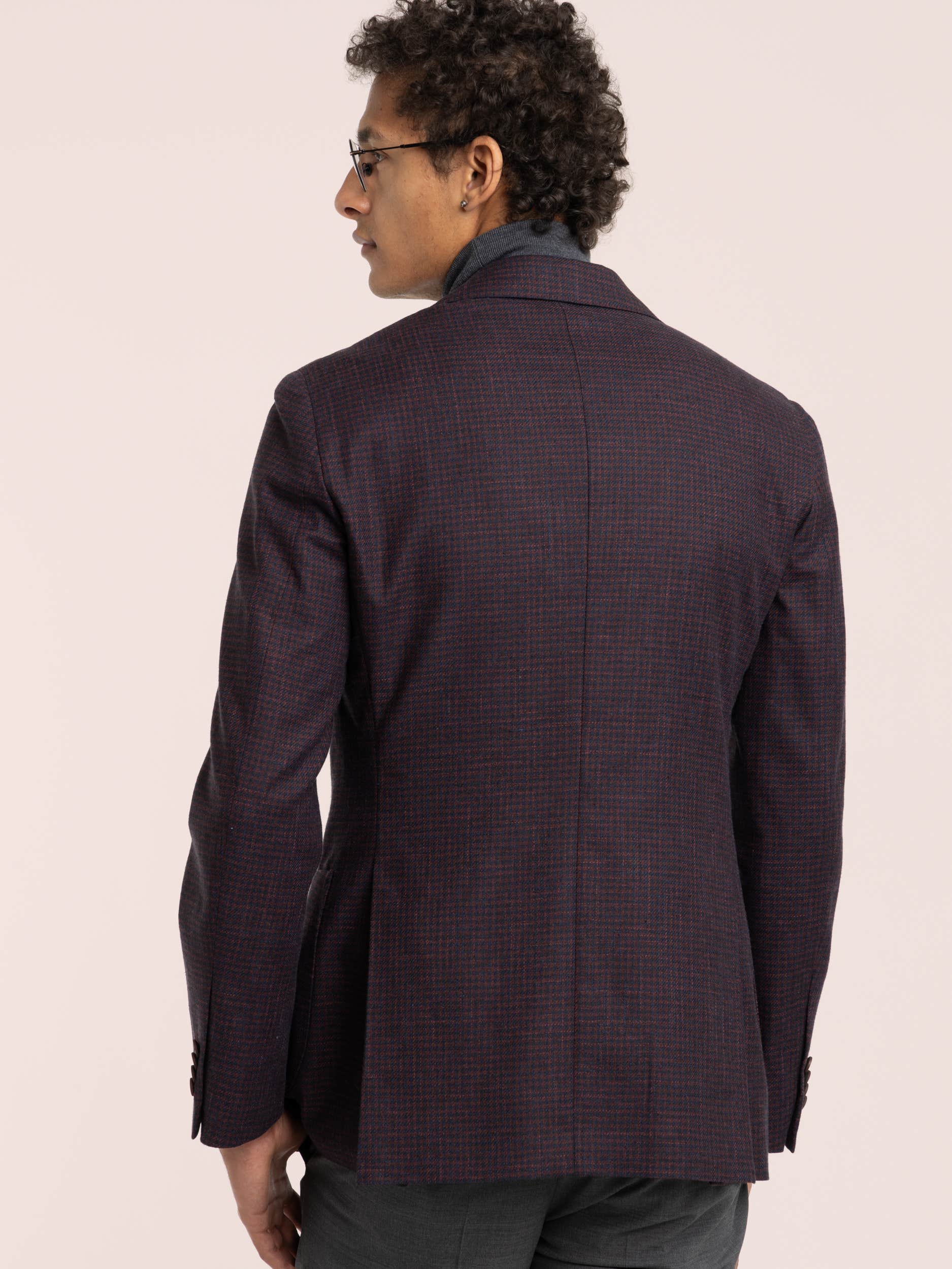 Red Check Wool-Cotton-Flax Sport Jacket