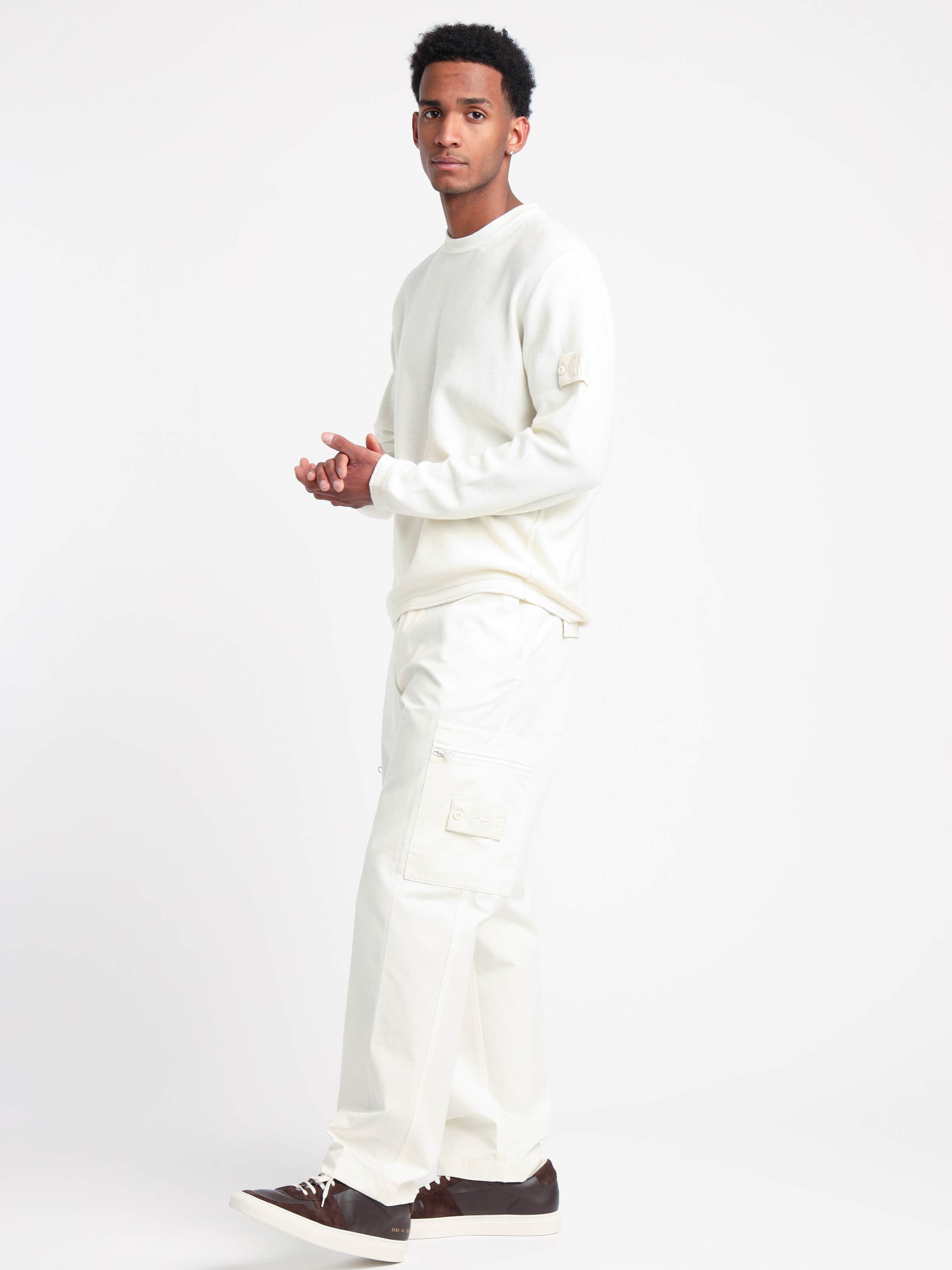 White Weatherproof Cotton Canvas Cargo Pants