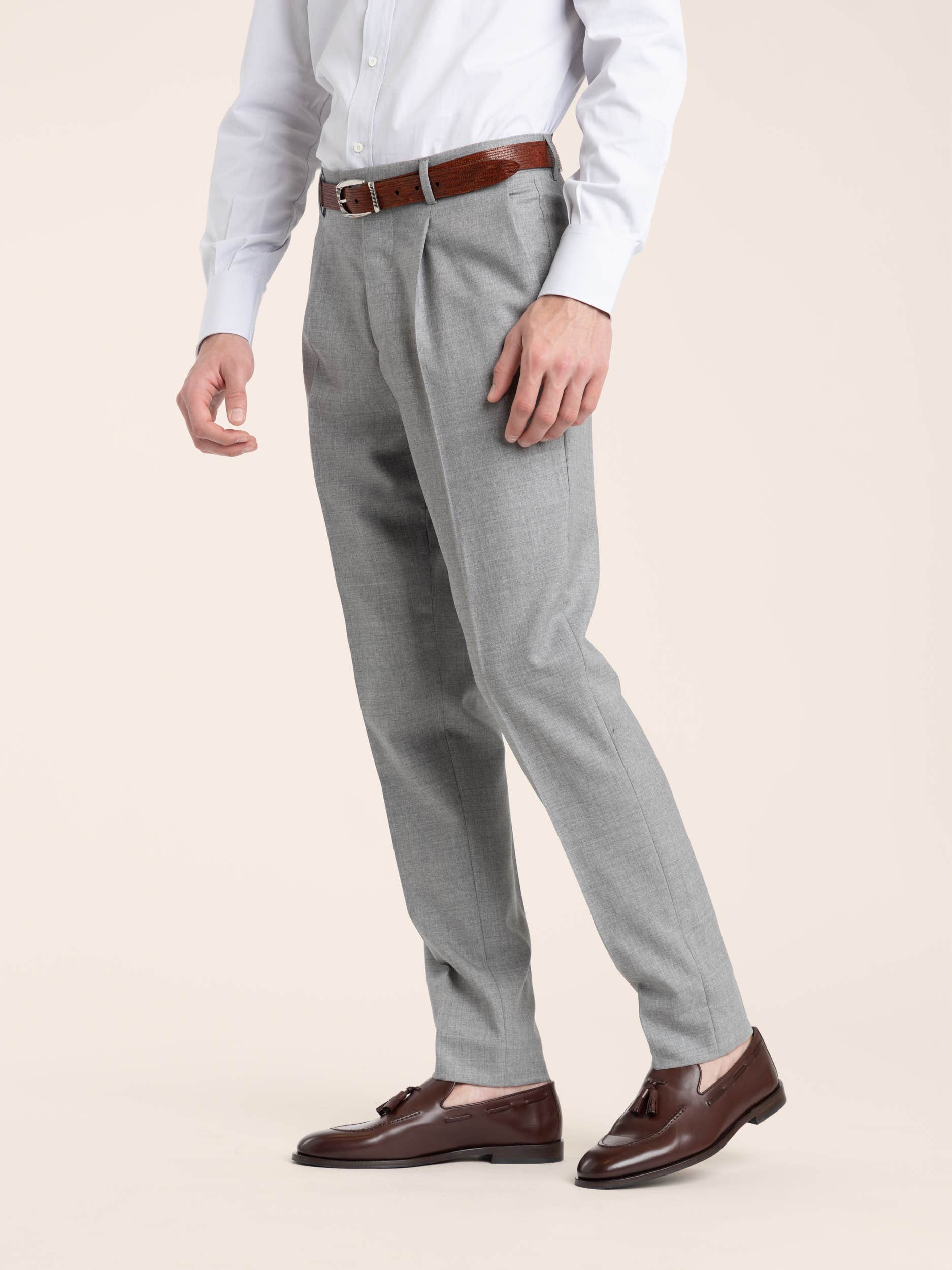 Pearl Grey Virgin Wool Fresco Trousers