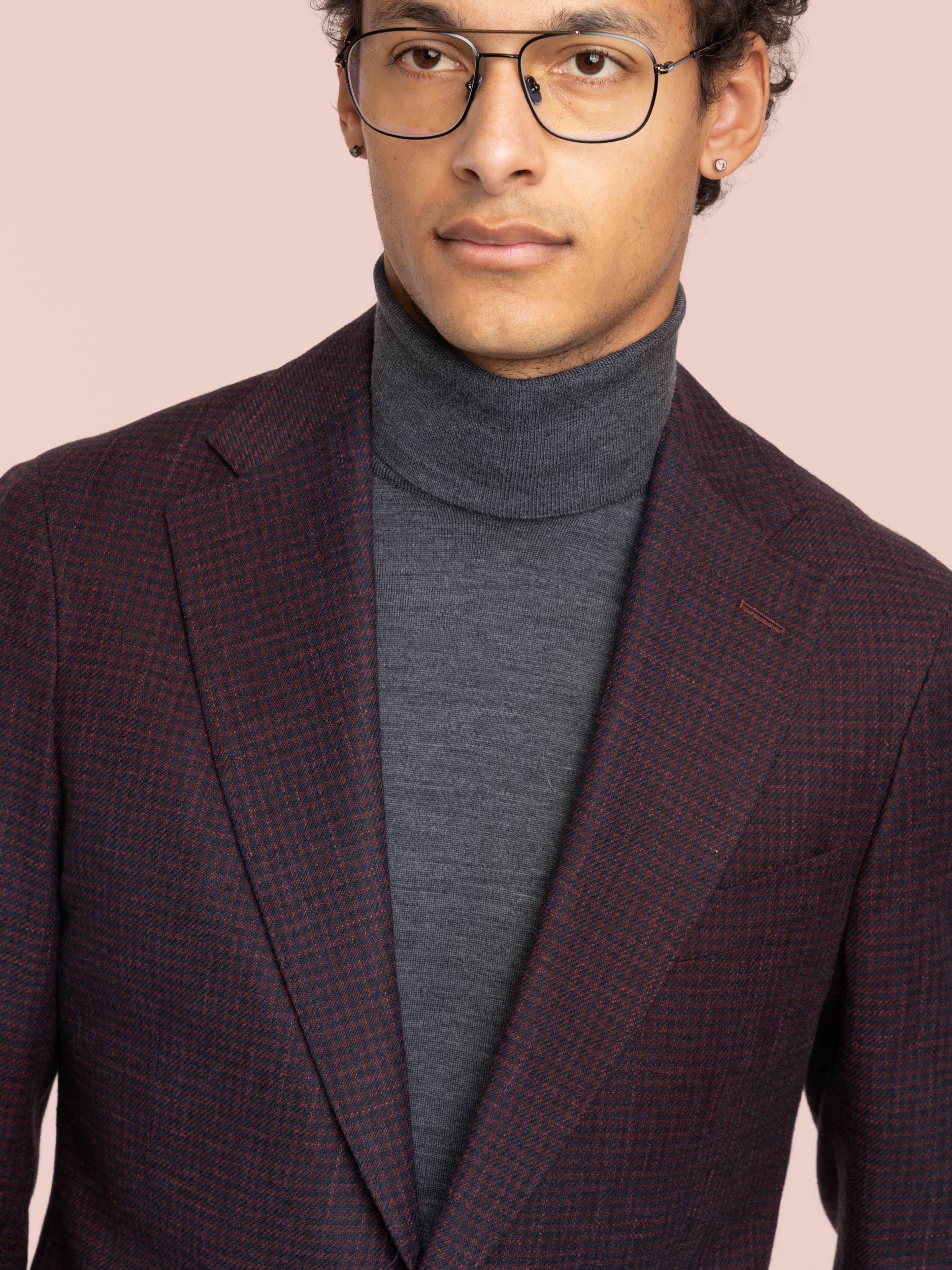 Red Check Wool-Cotton-Flax Sport Jacket