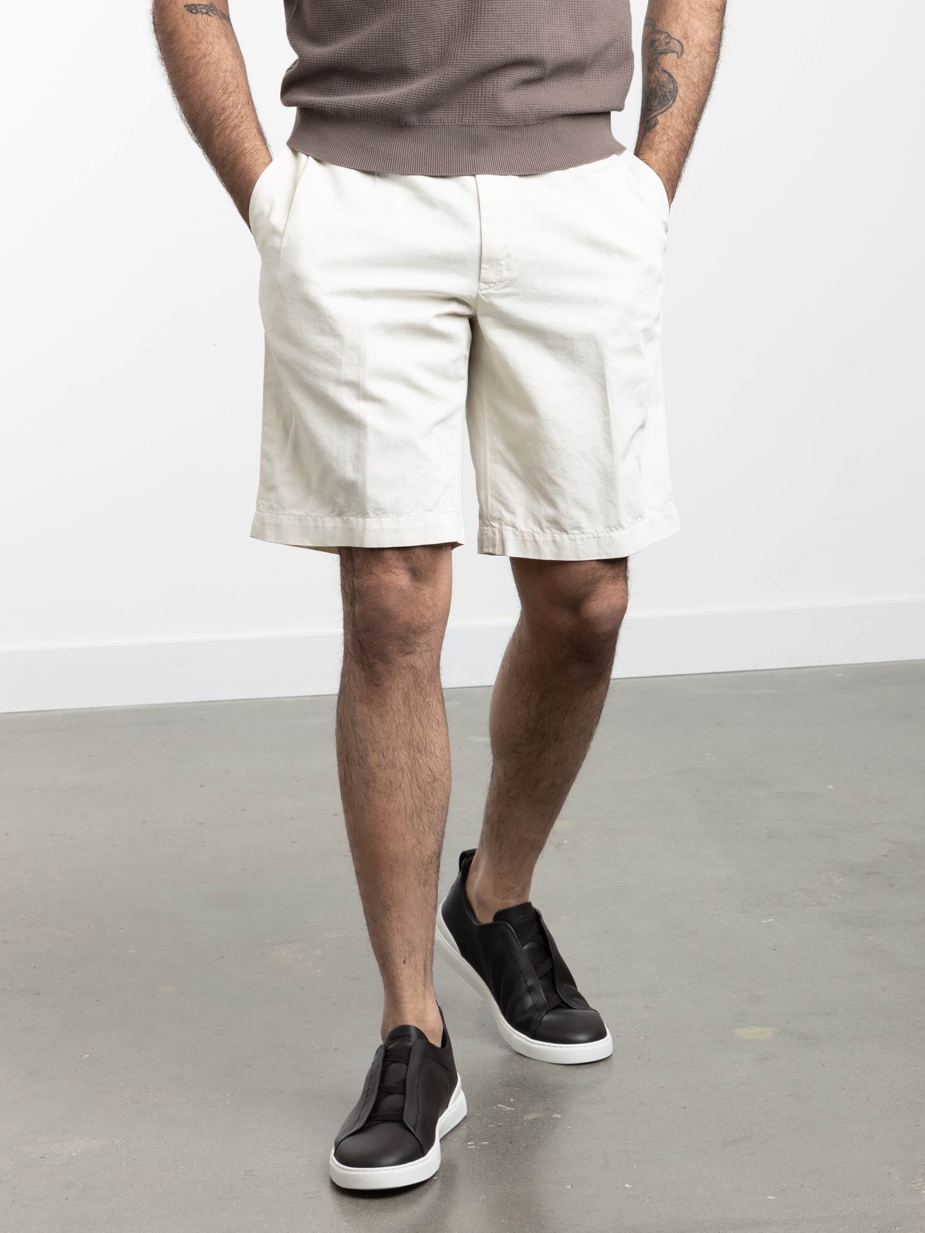 White Cotton-Linen Shorts