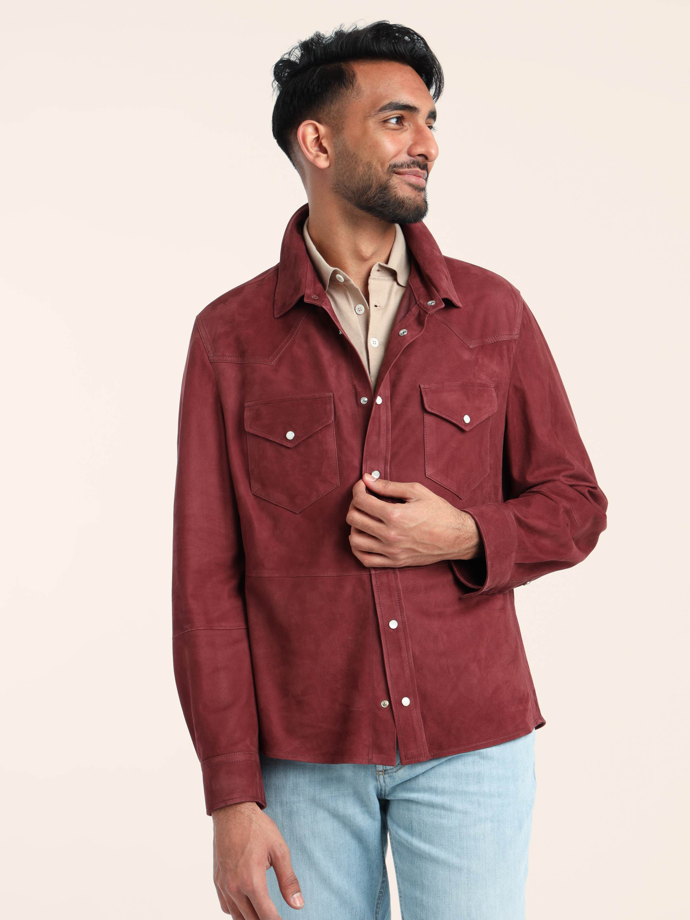 Red Lightweight Suede Shirt