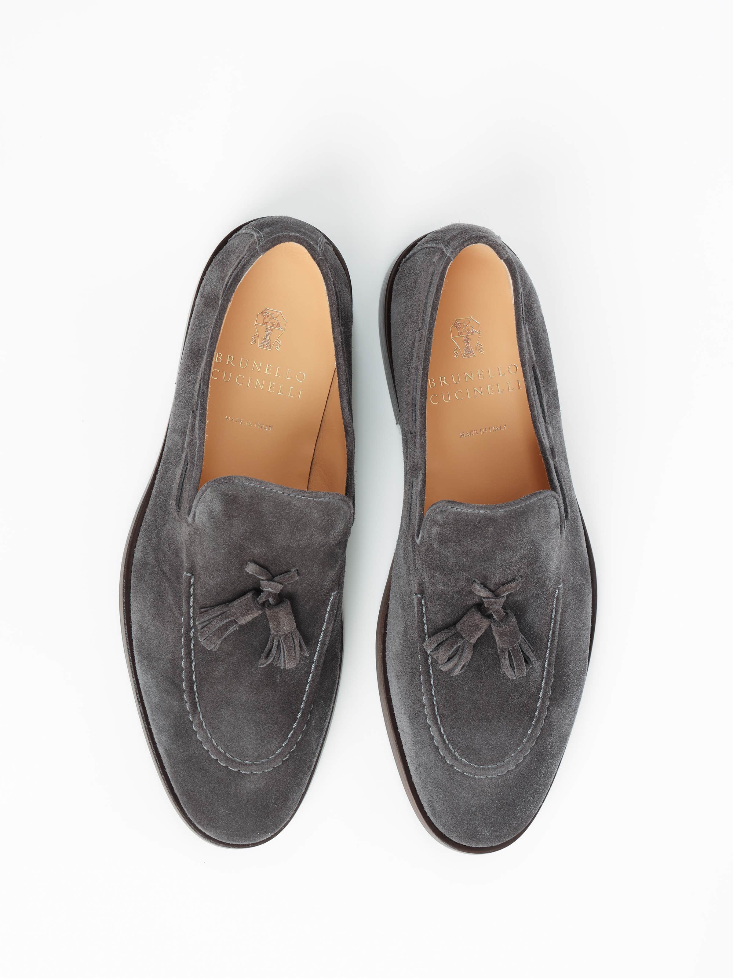Grey Suede Loafers with Tassels