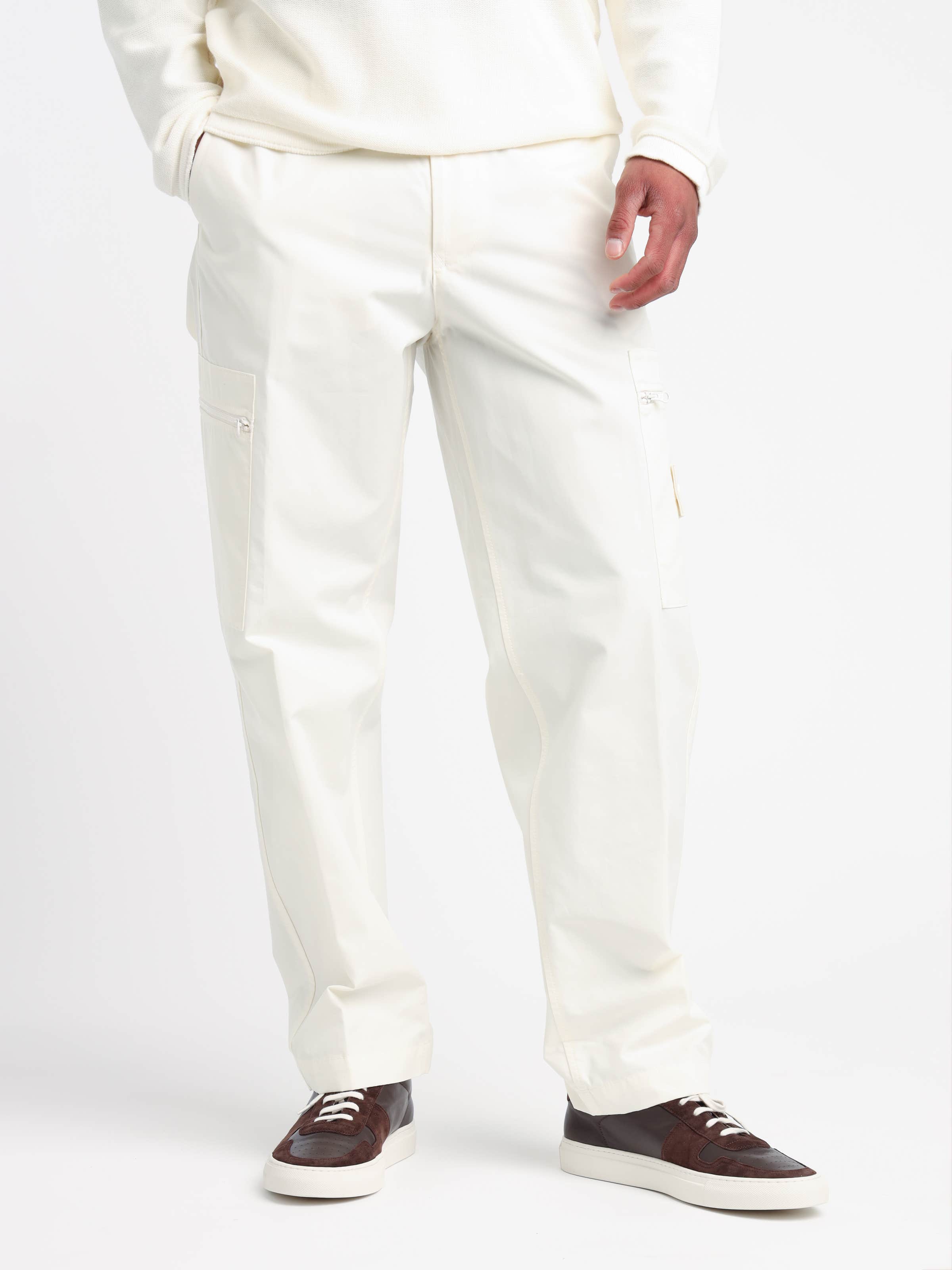 White Weatherproof Cotton Canvas Cargo Pants