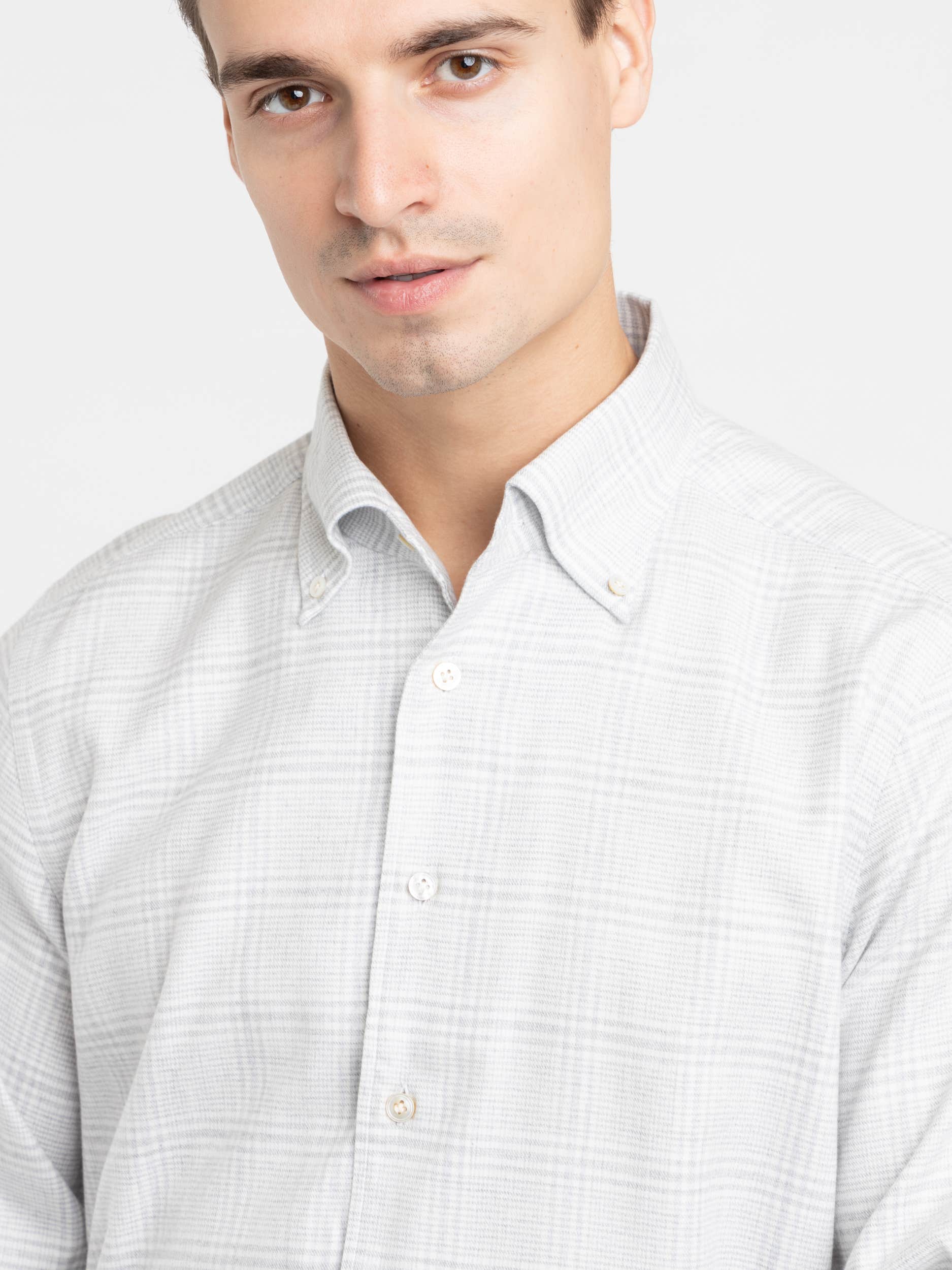 Grey Cotton-Blend Modern Fit Dress Shirt