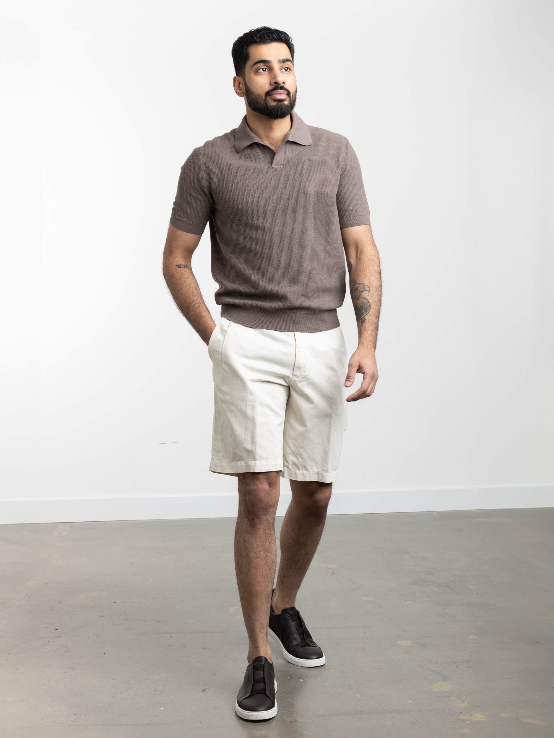 White Cotton-Linen Shorts