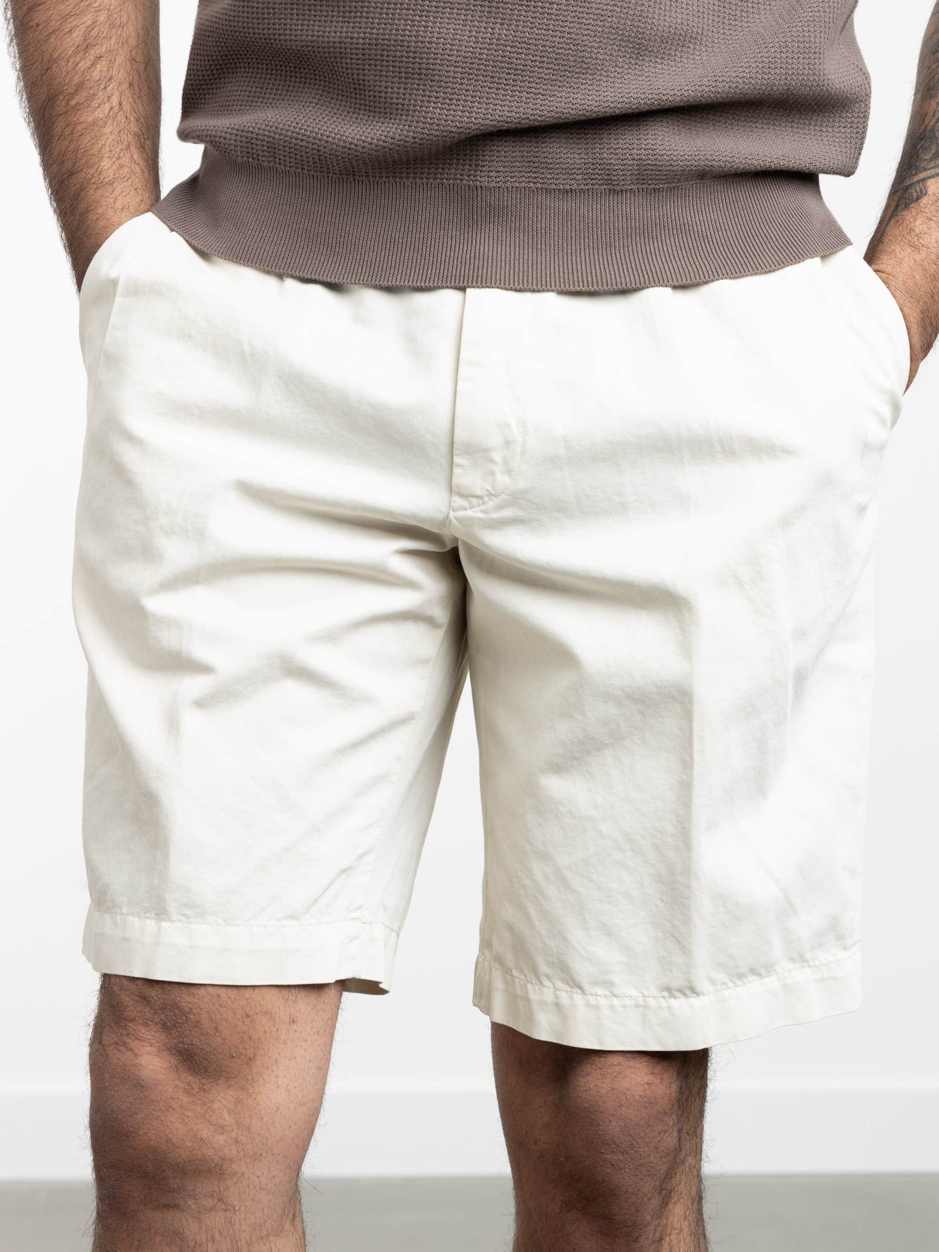 White Cotton-Linen Shorts