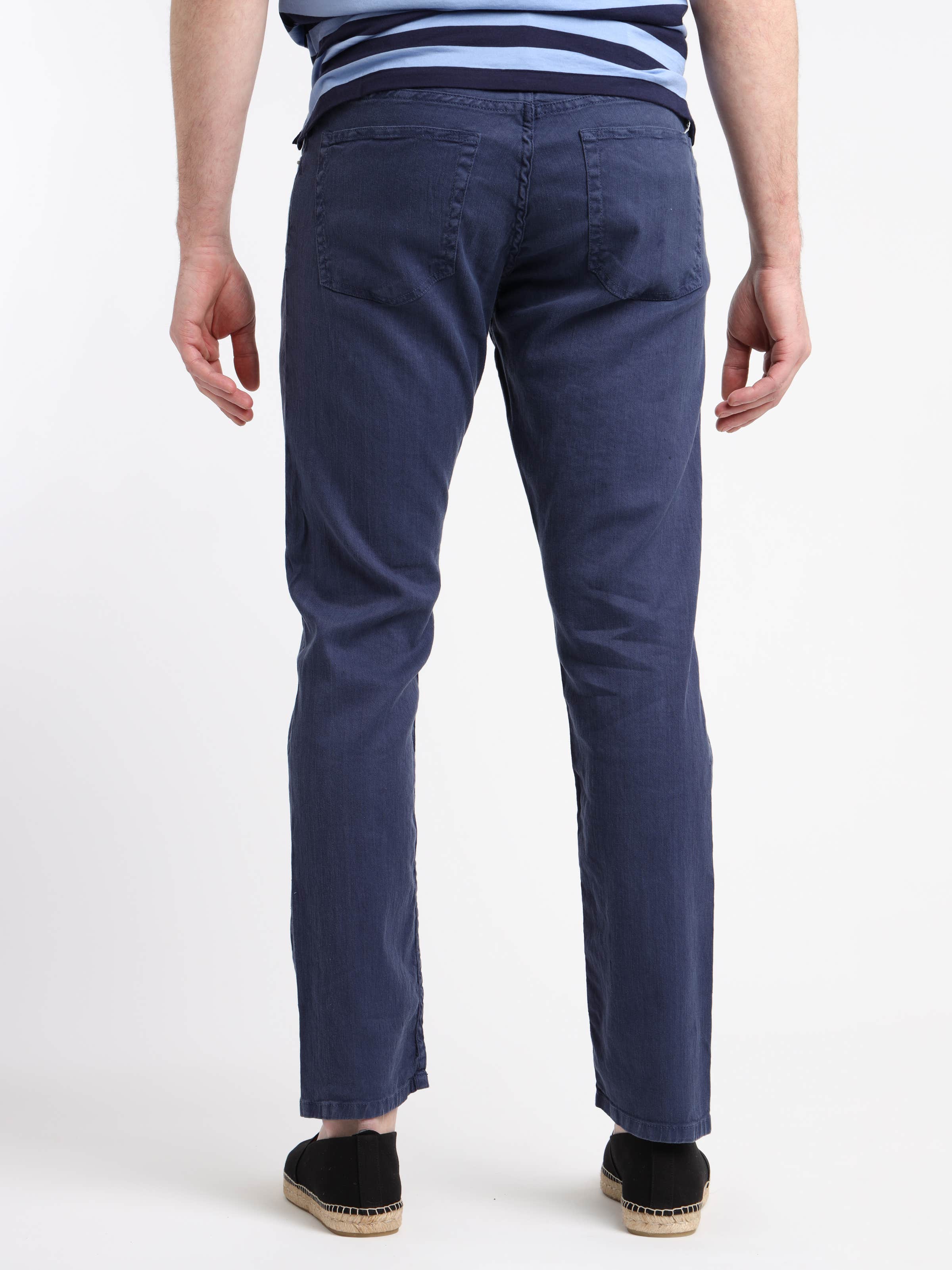 Navy Linen-Cotton Blend Jeans