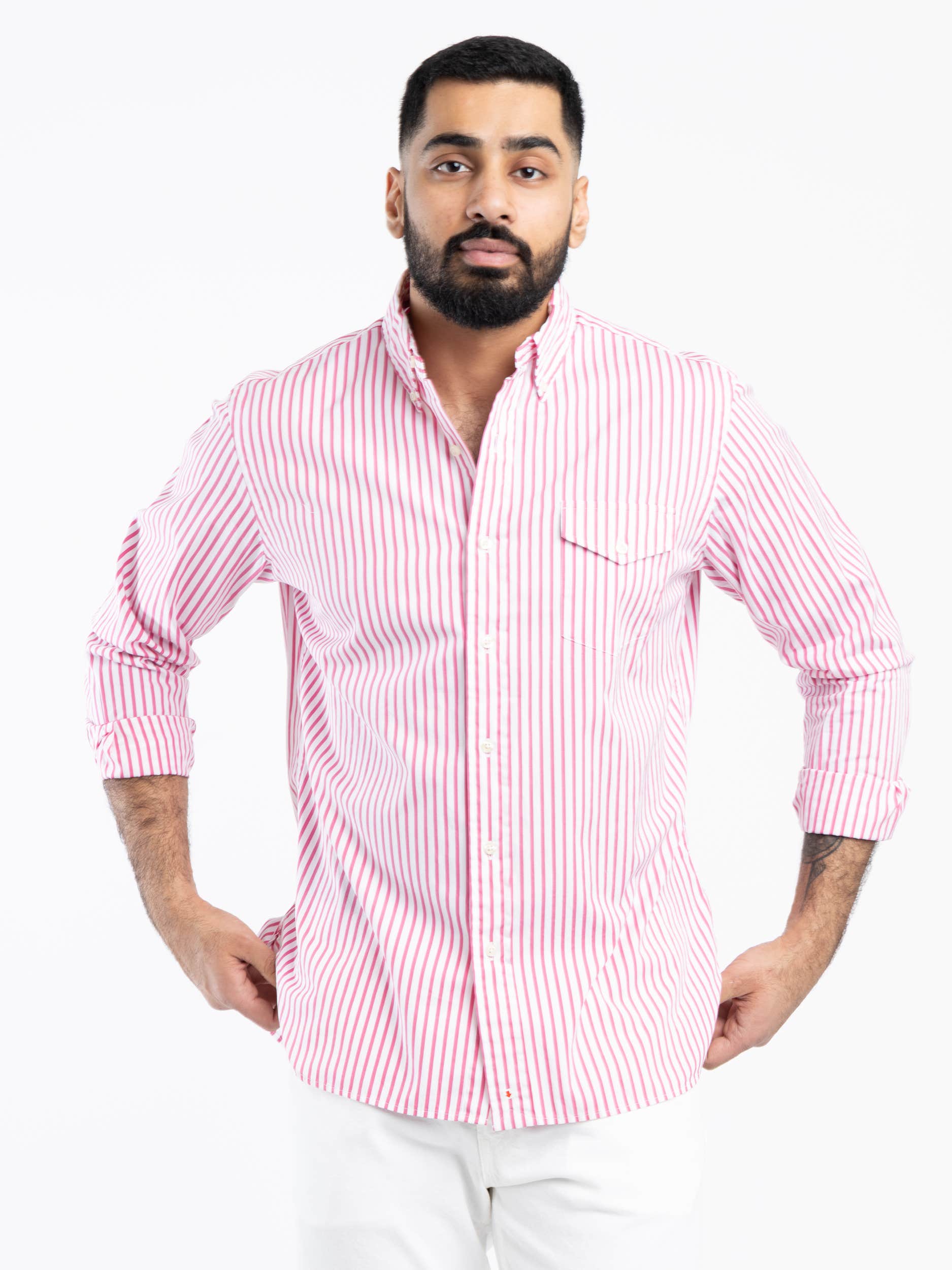 Pink/White Relaxed Fit Striped Cotton Shirt