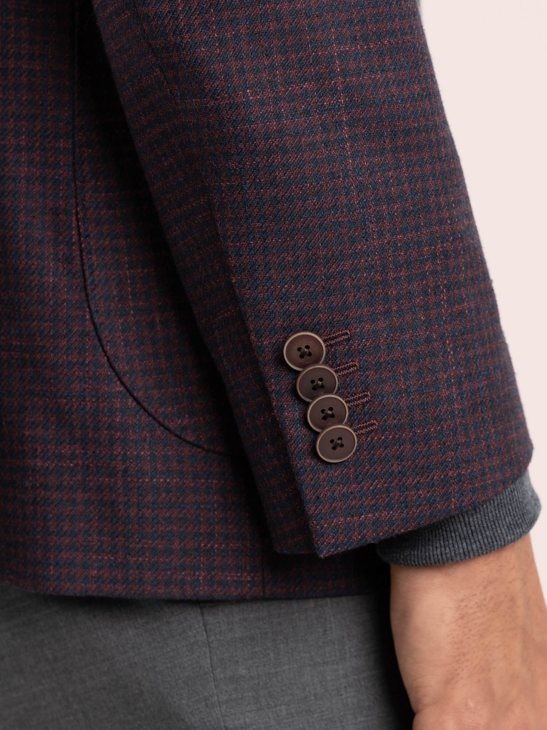 Red Check Wool-Cotton-Flax Sport Jacket