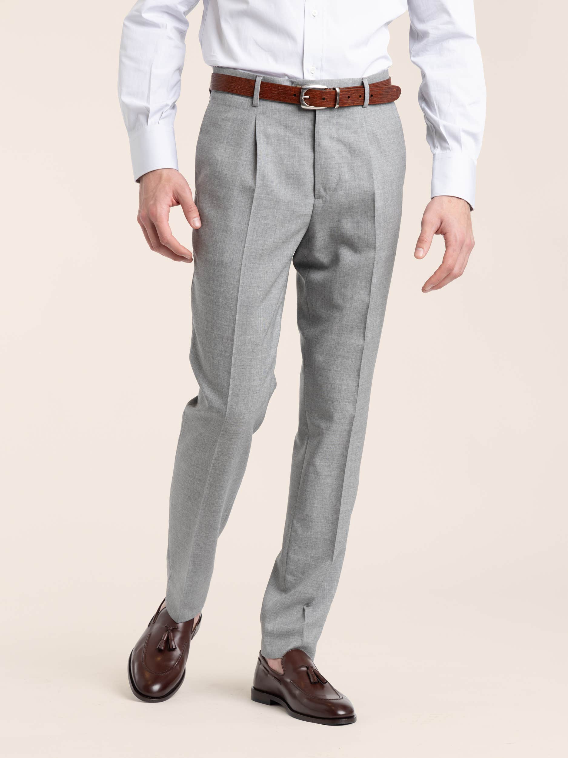 Pearl Grey Virgin Wool Fresco Trousers