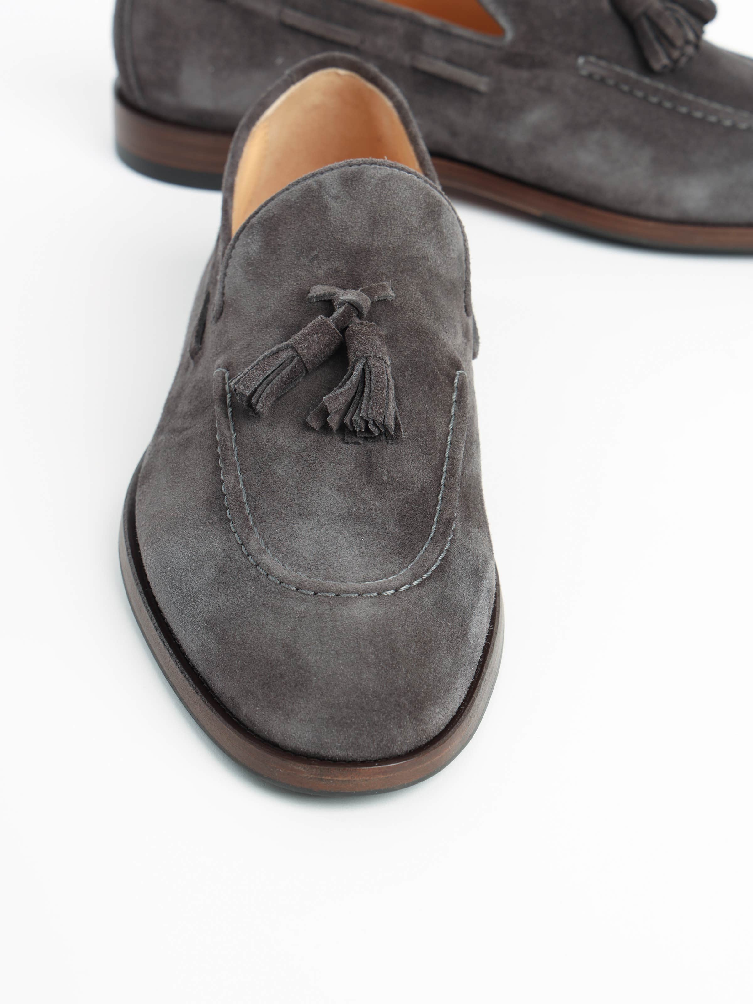 Grey Suede Loafers with Tassels