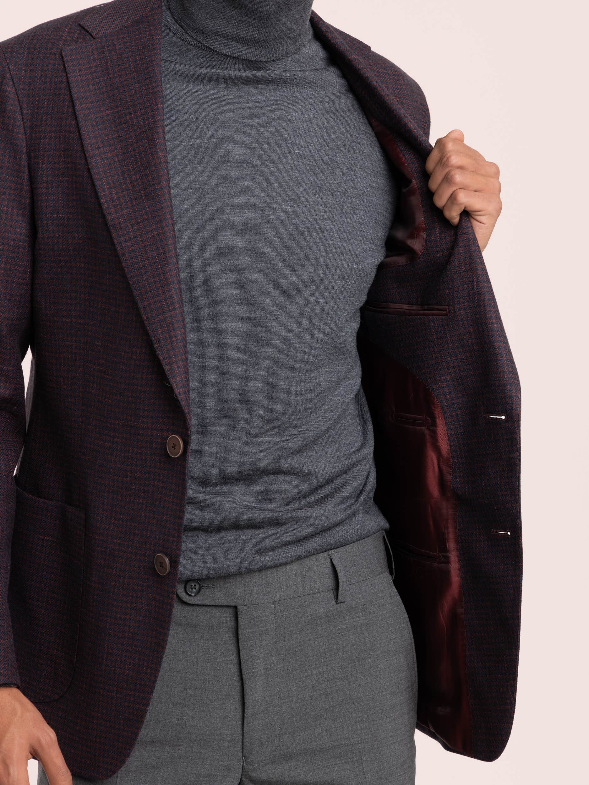 Red Check Wool-Cotton-Flax Sport Jacket