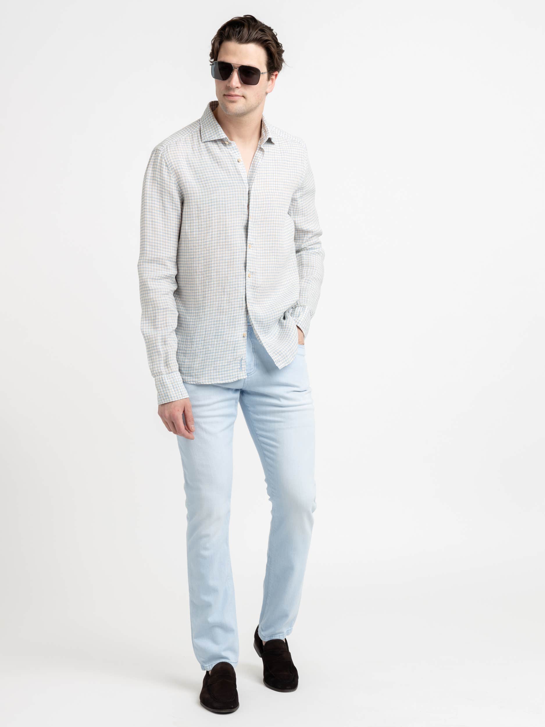 Blue Checked Linen Shirt