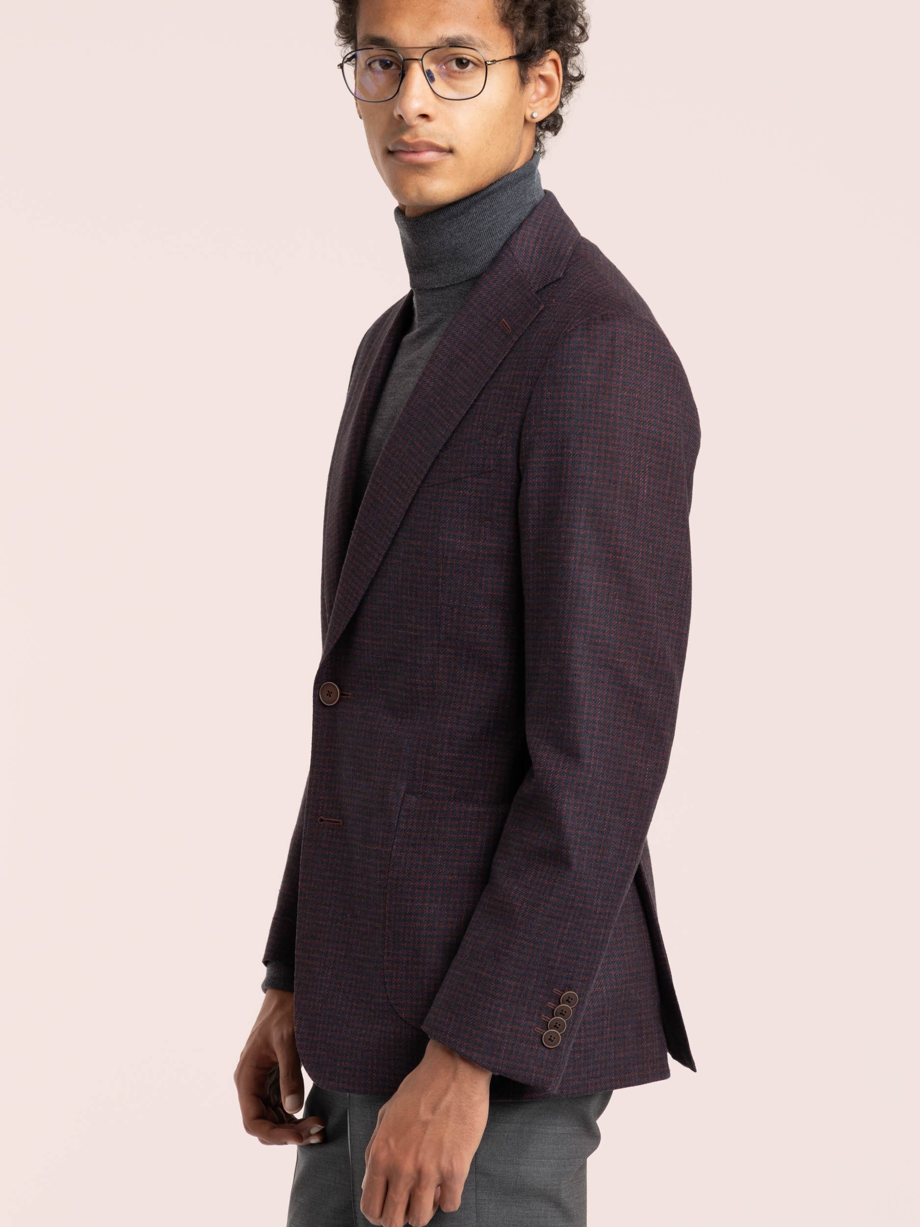 Red Check Wool-Cotton-Flax Sport Jacket