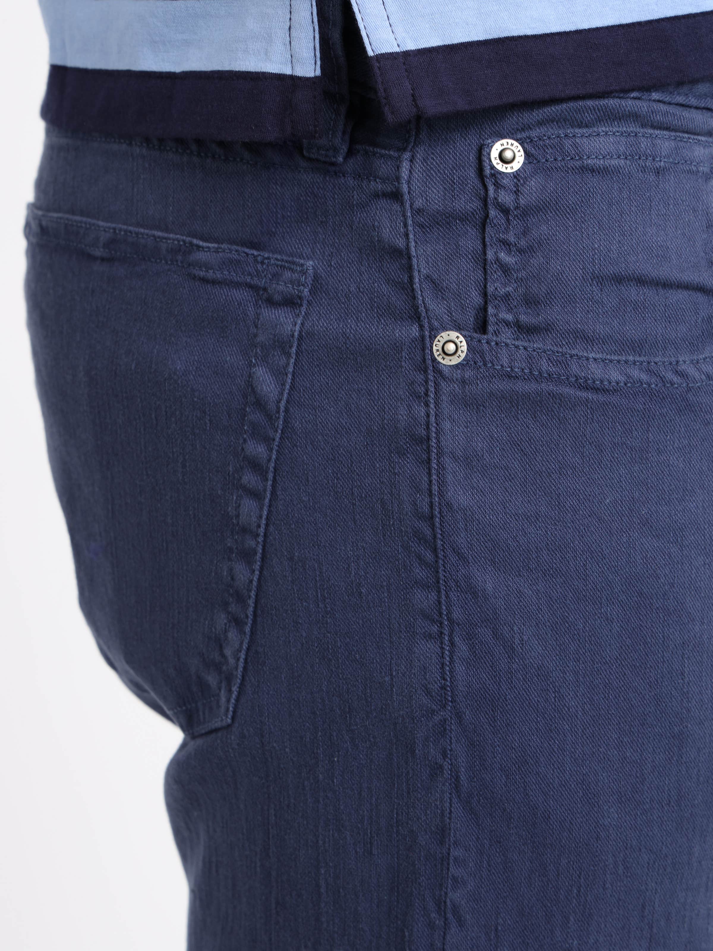 Navy Linen-Cotton Blend Jeans