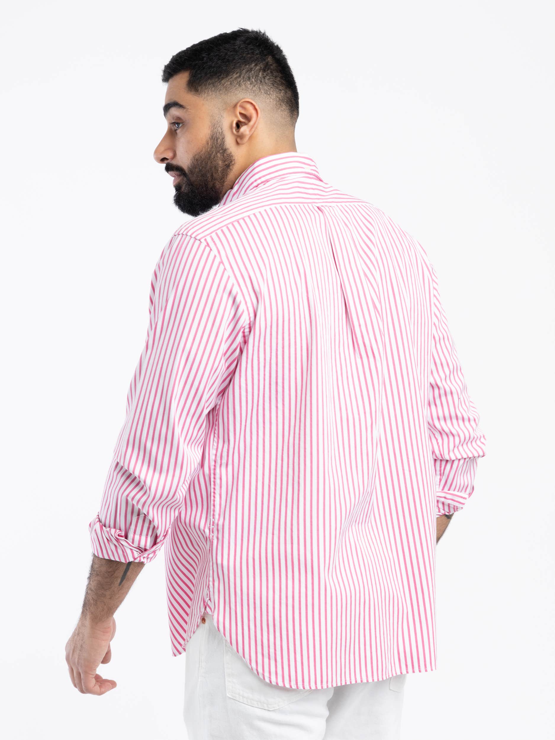 Pink/White Relaxed Fit Striped Cotton Shirt