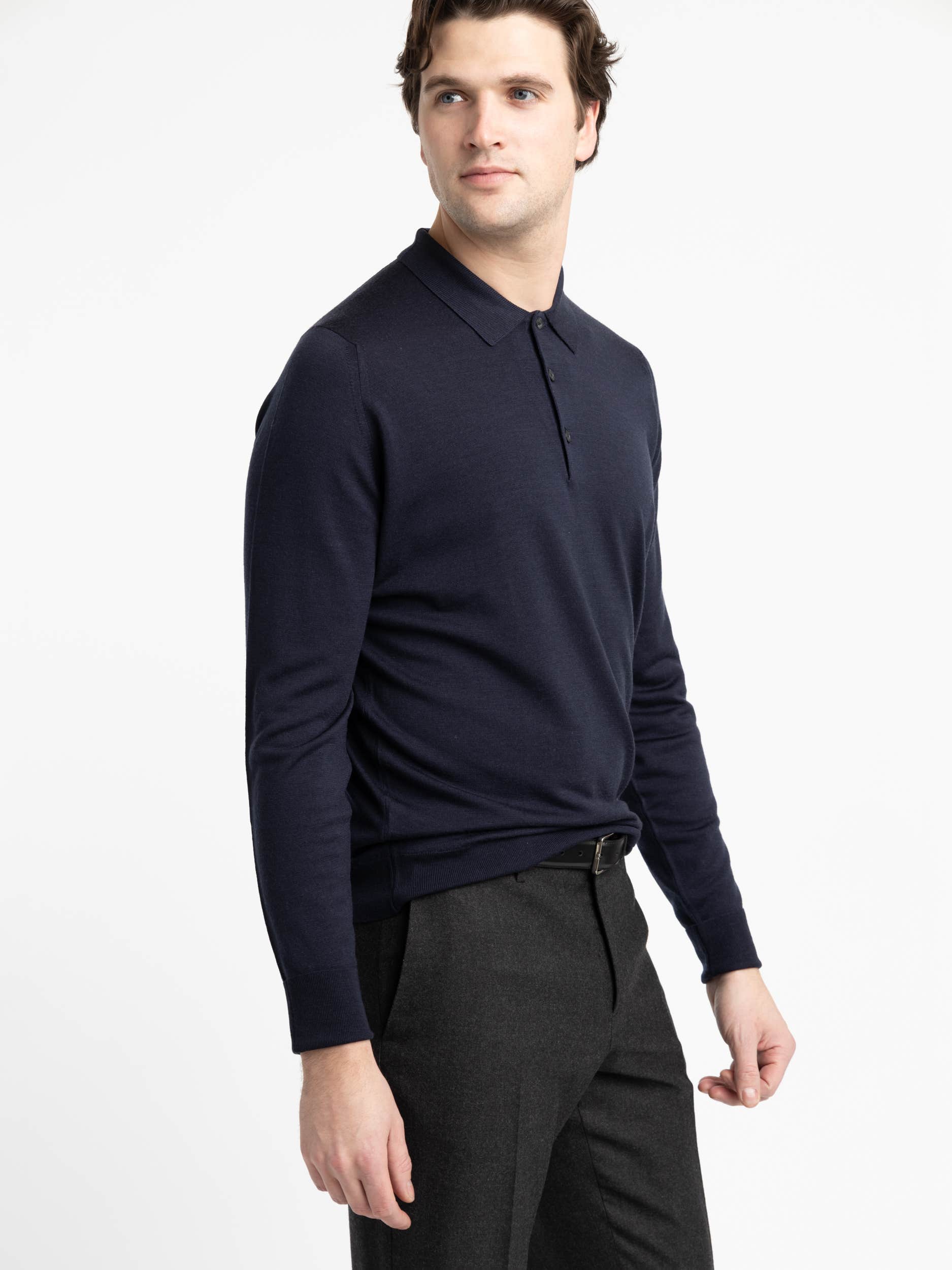 Midnight Cotswold Extra-Fine Merino Wool Polo Shirt