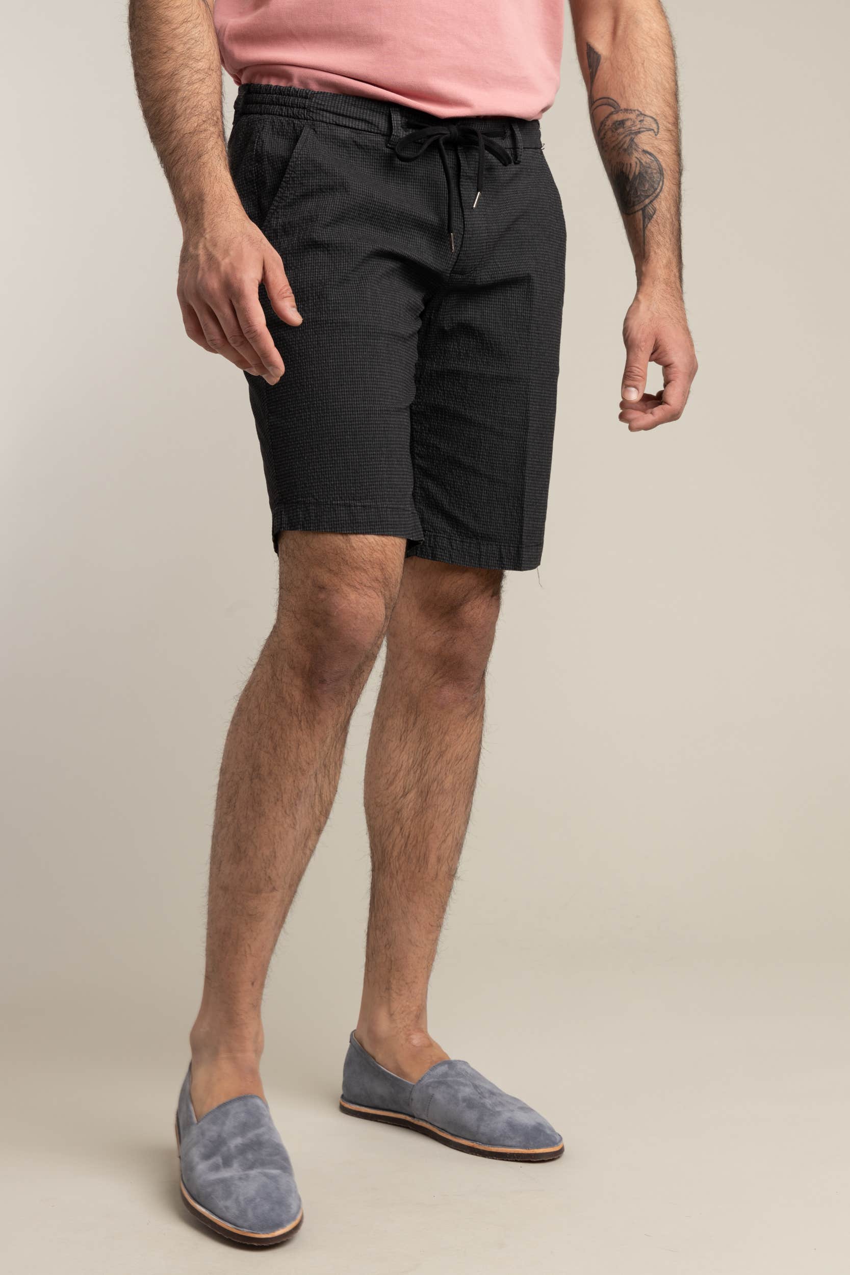 Black Print Seersucker Shorts