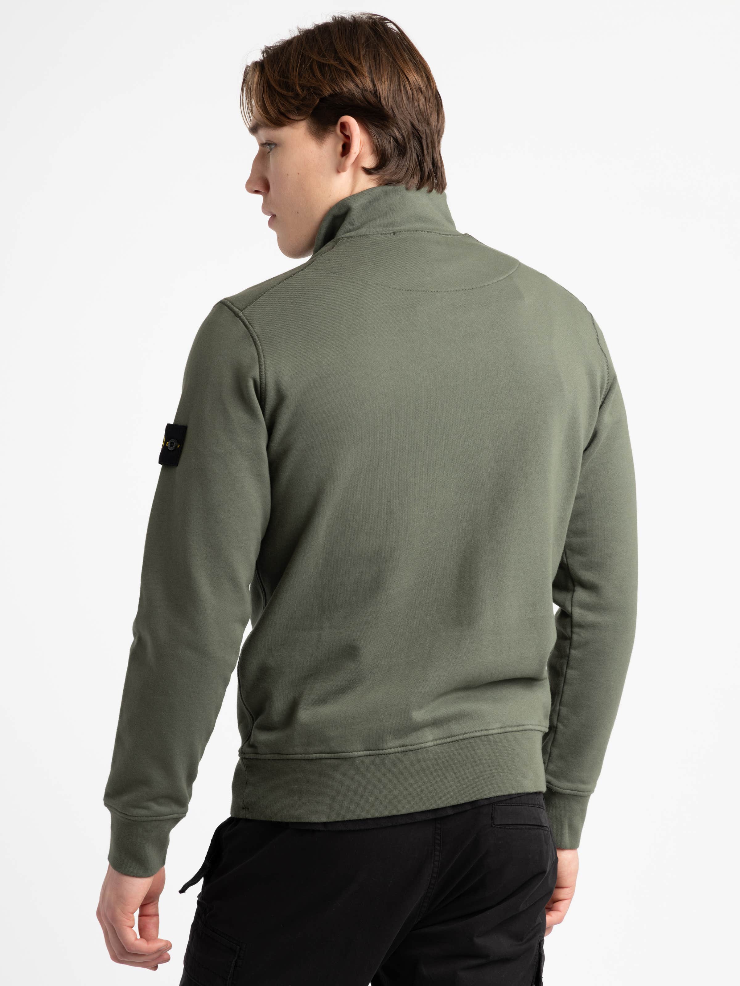 Green Cotton Quarter-Zip Sweater