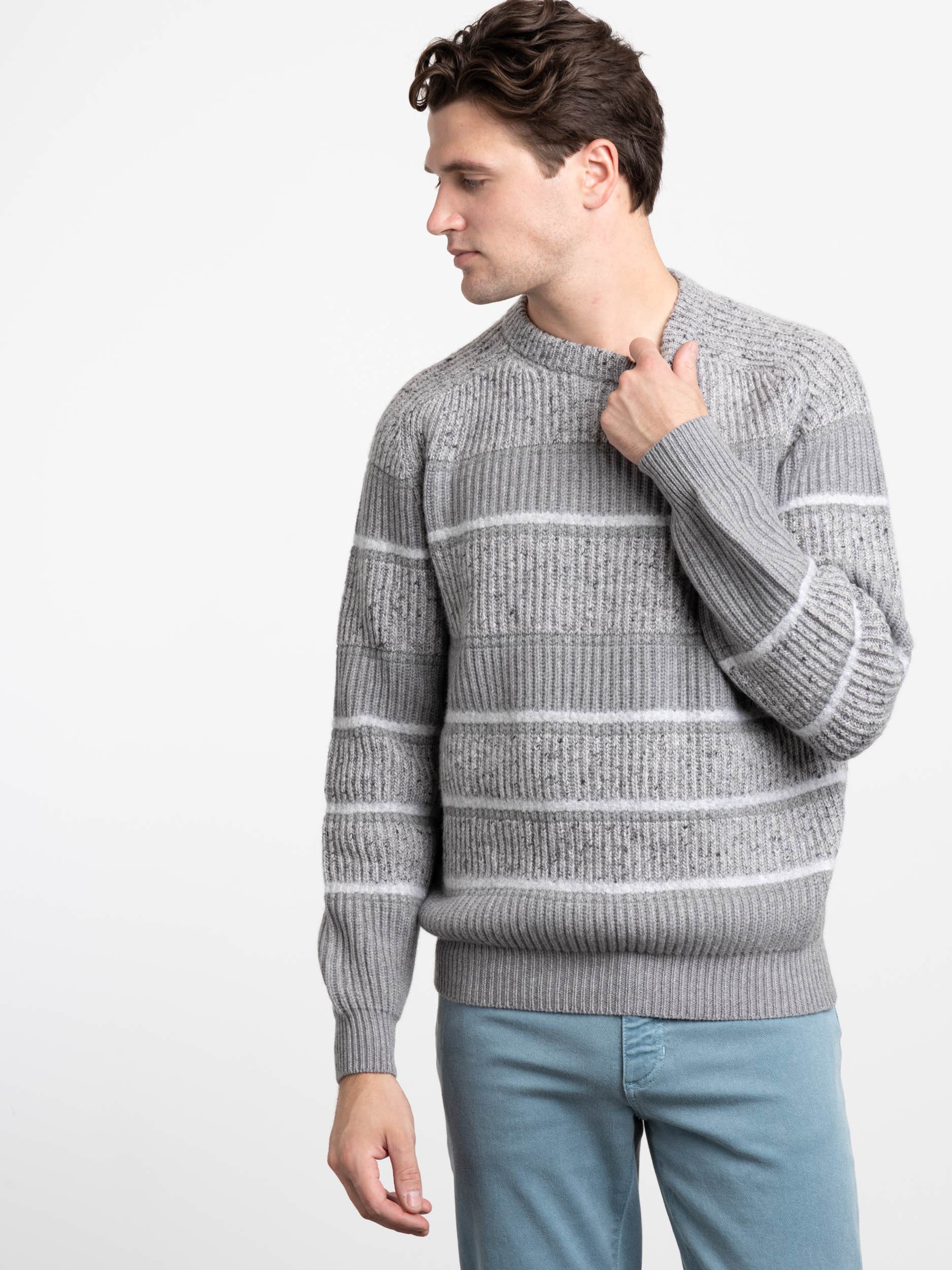 Grey Cashmere Striped Sweater