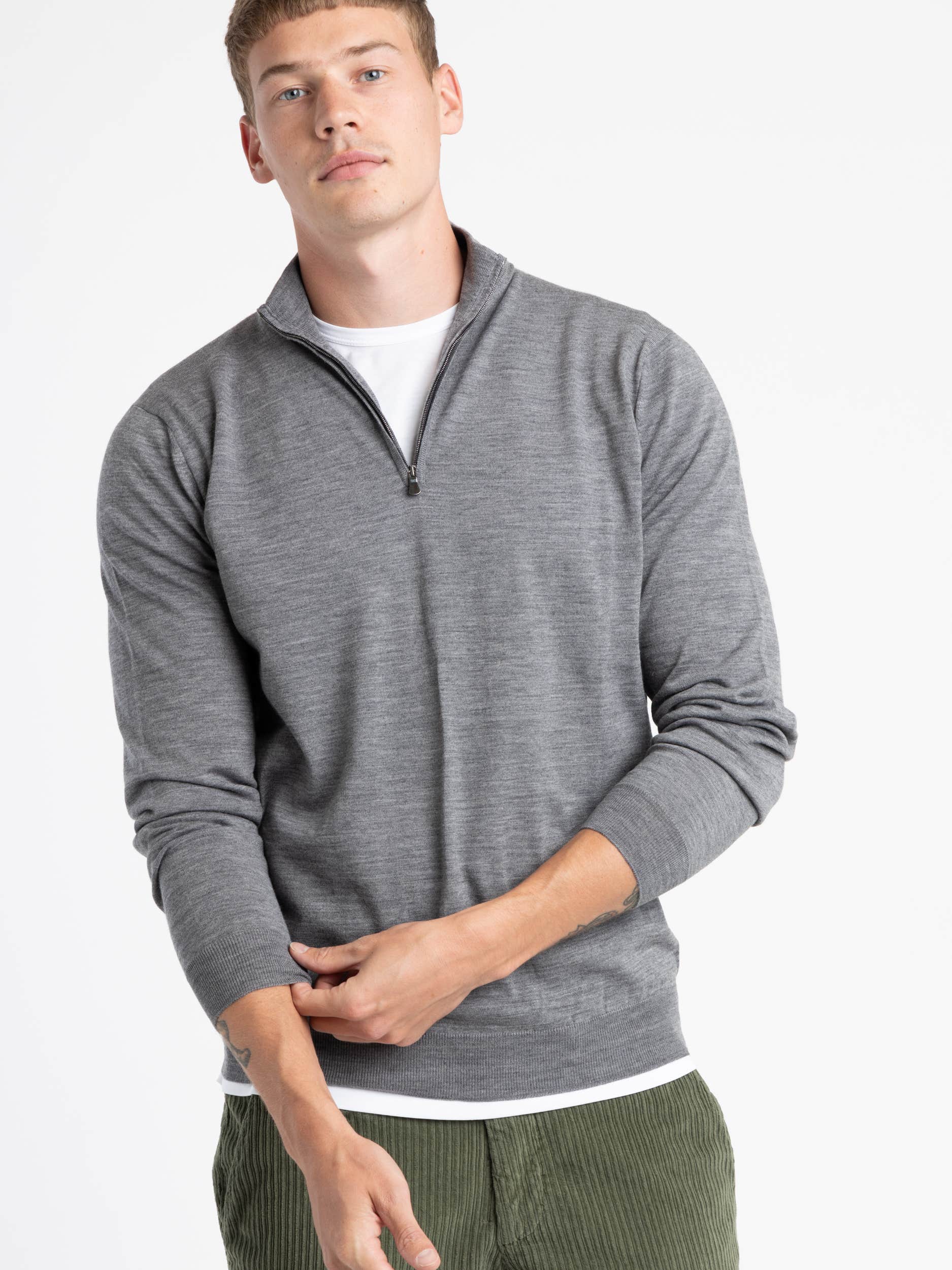 Grey Lightweight Wool Quarterzip Sweater