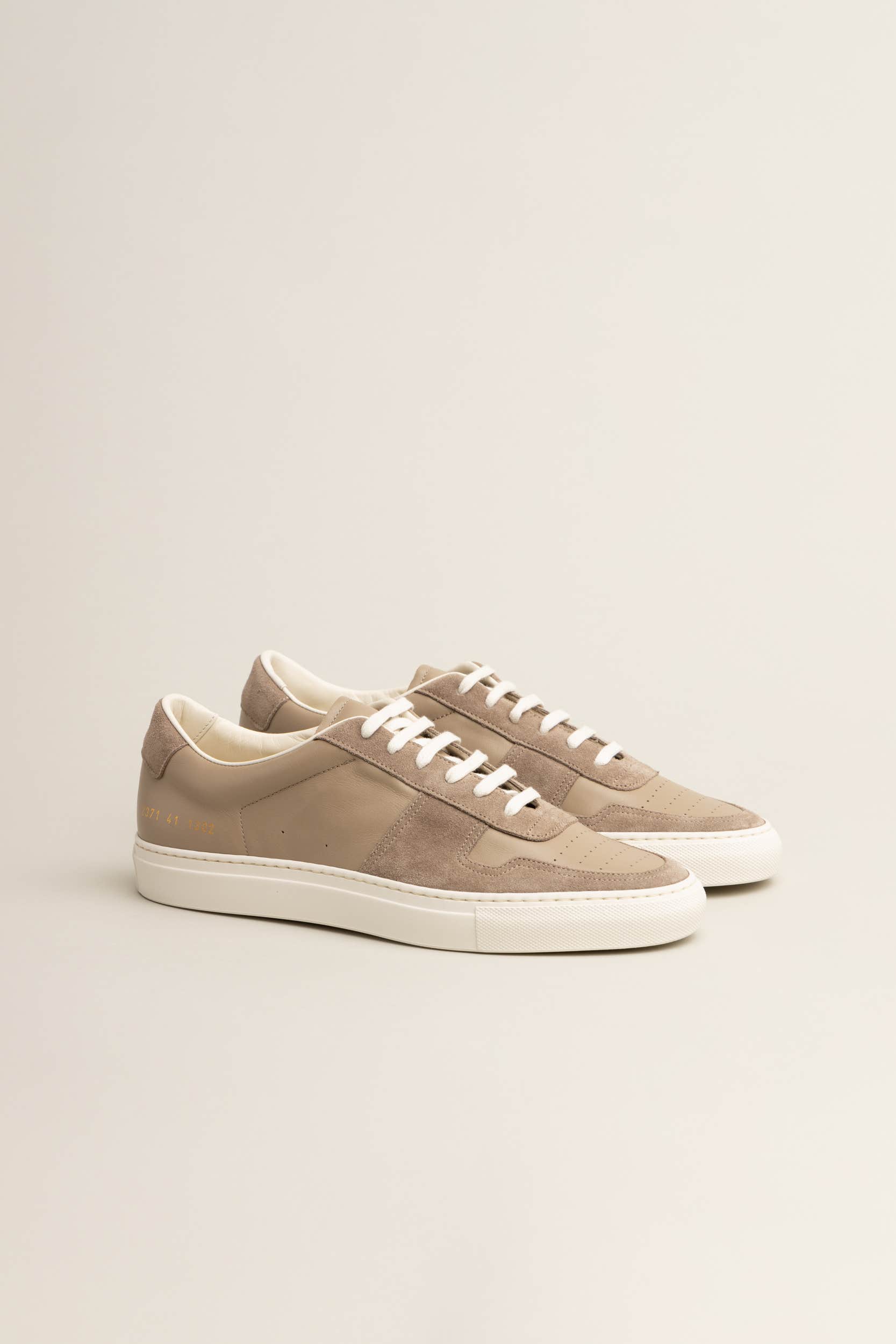 Tan Bball Suede-Trimmed Leather Sneakers
