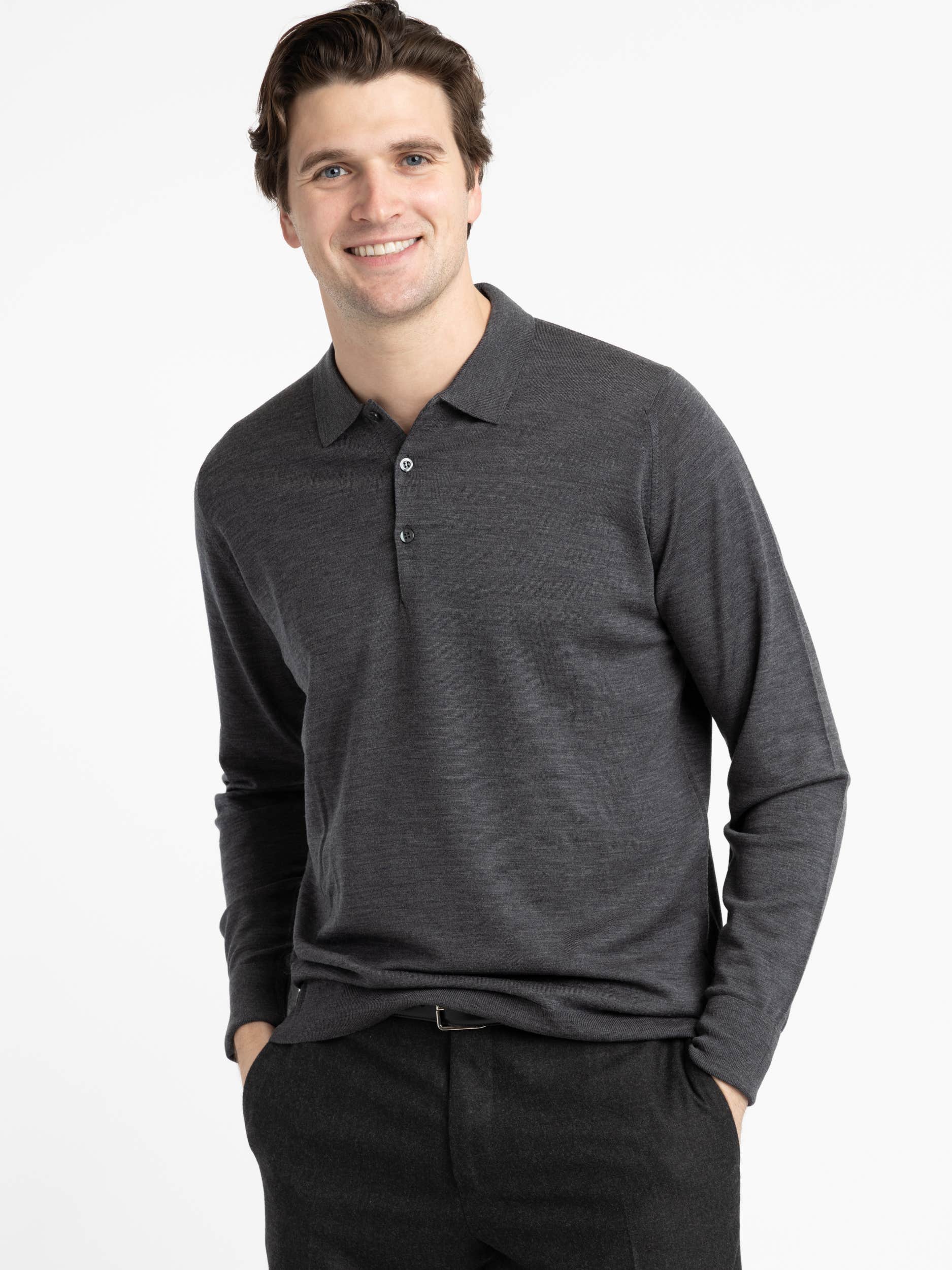 Charcoal Cotswold Extra-Fine Merino Wool Polo Shirt
