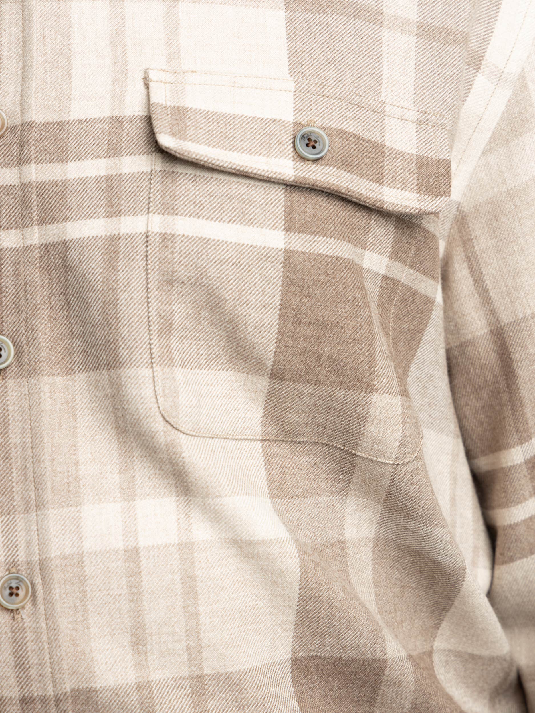 Truffle/Taupe Plaid Wool-Silk-Cashmere Shirt