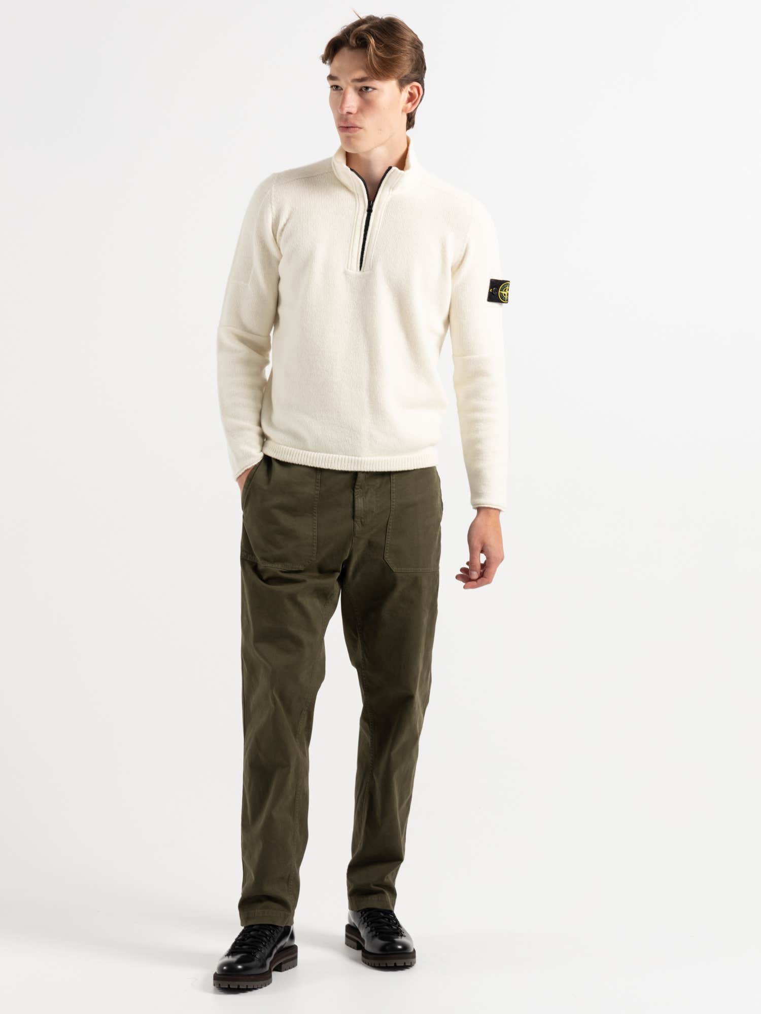 White Wool Blend Quarter-Zip Sweater