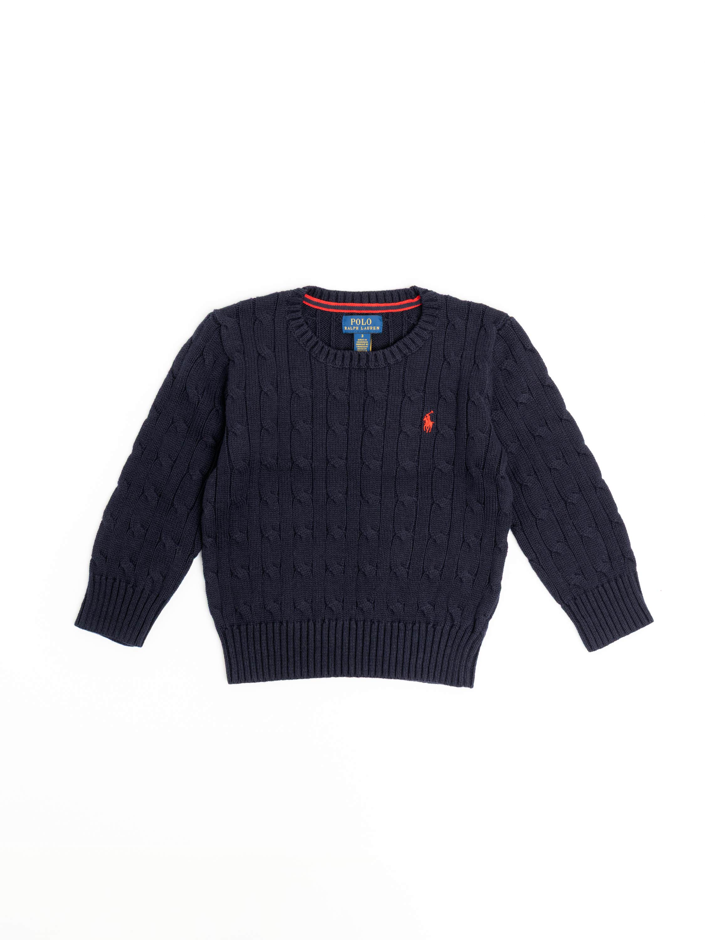 Navy Cable-Knit Cotton Sweater