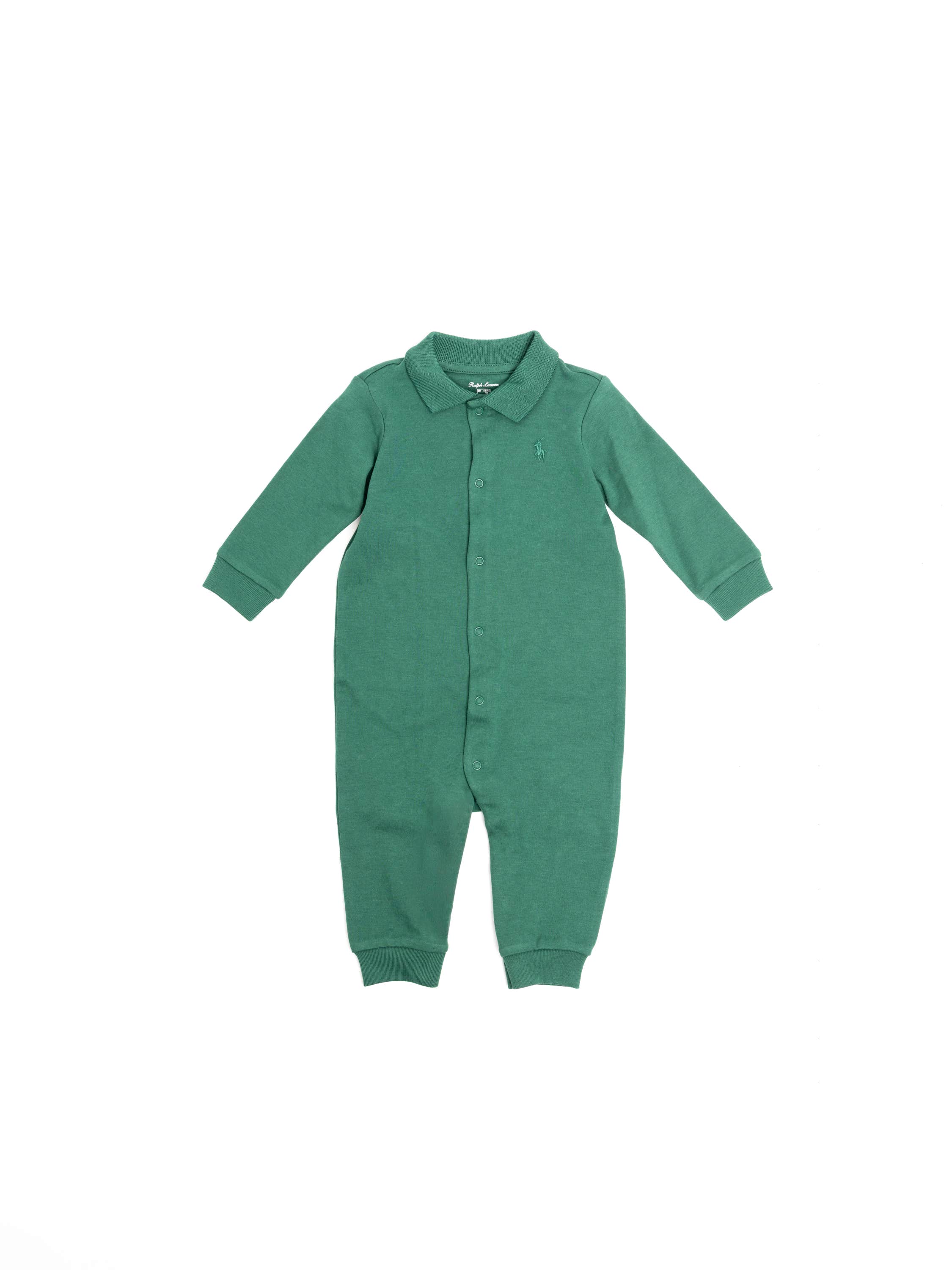 Green Cotton Polo Pony Footed Coverall