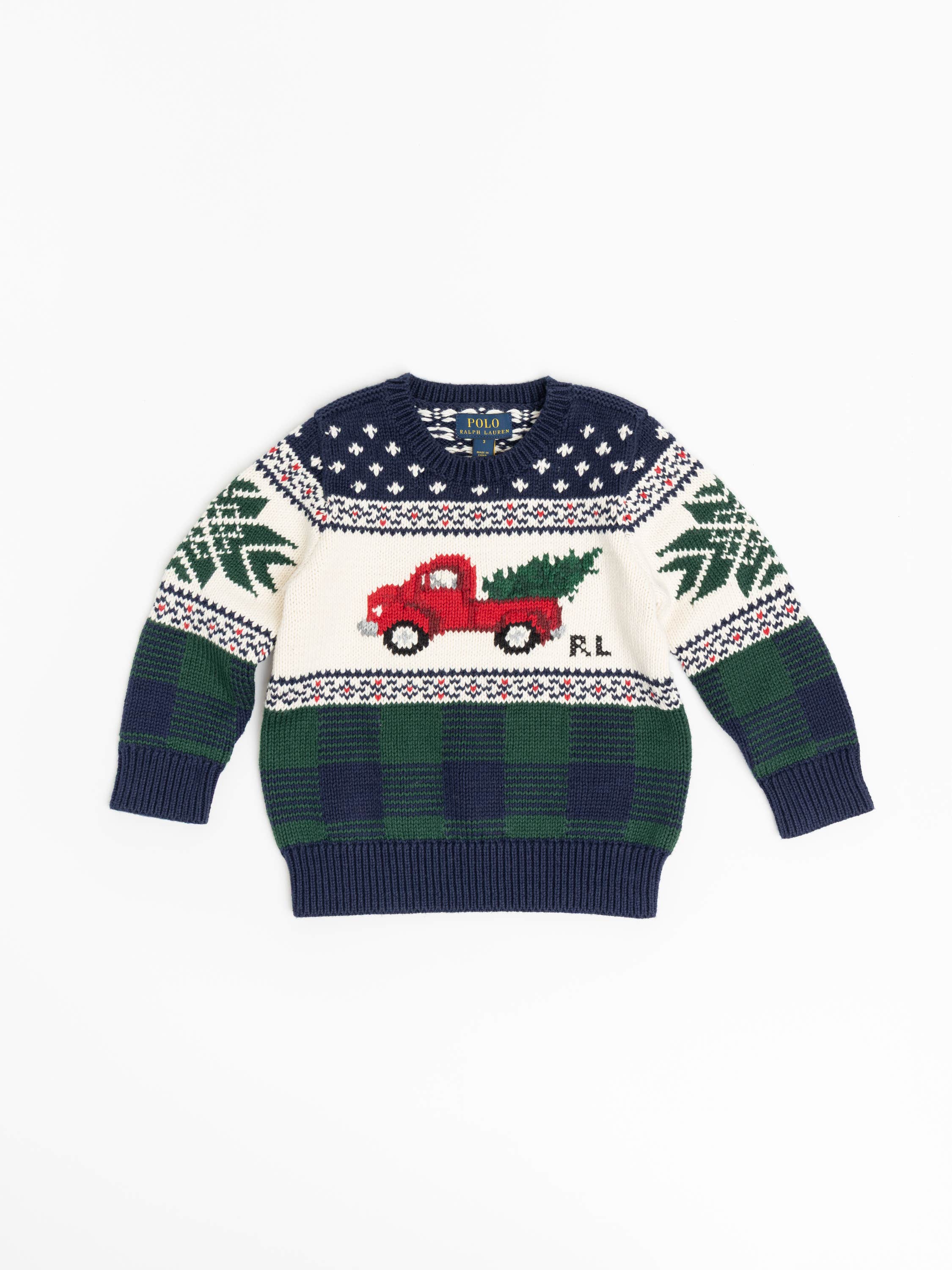 Truck-Intarsia Cotton Sweater