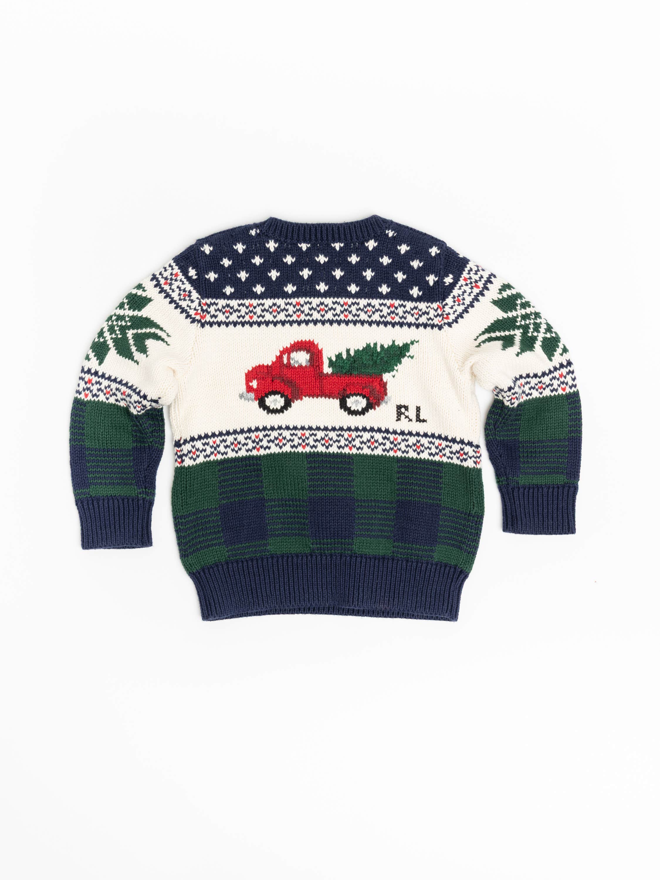 Truck-Intarsia Cotton Sweater