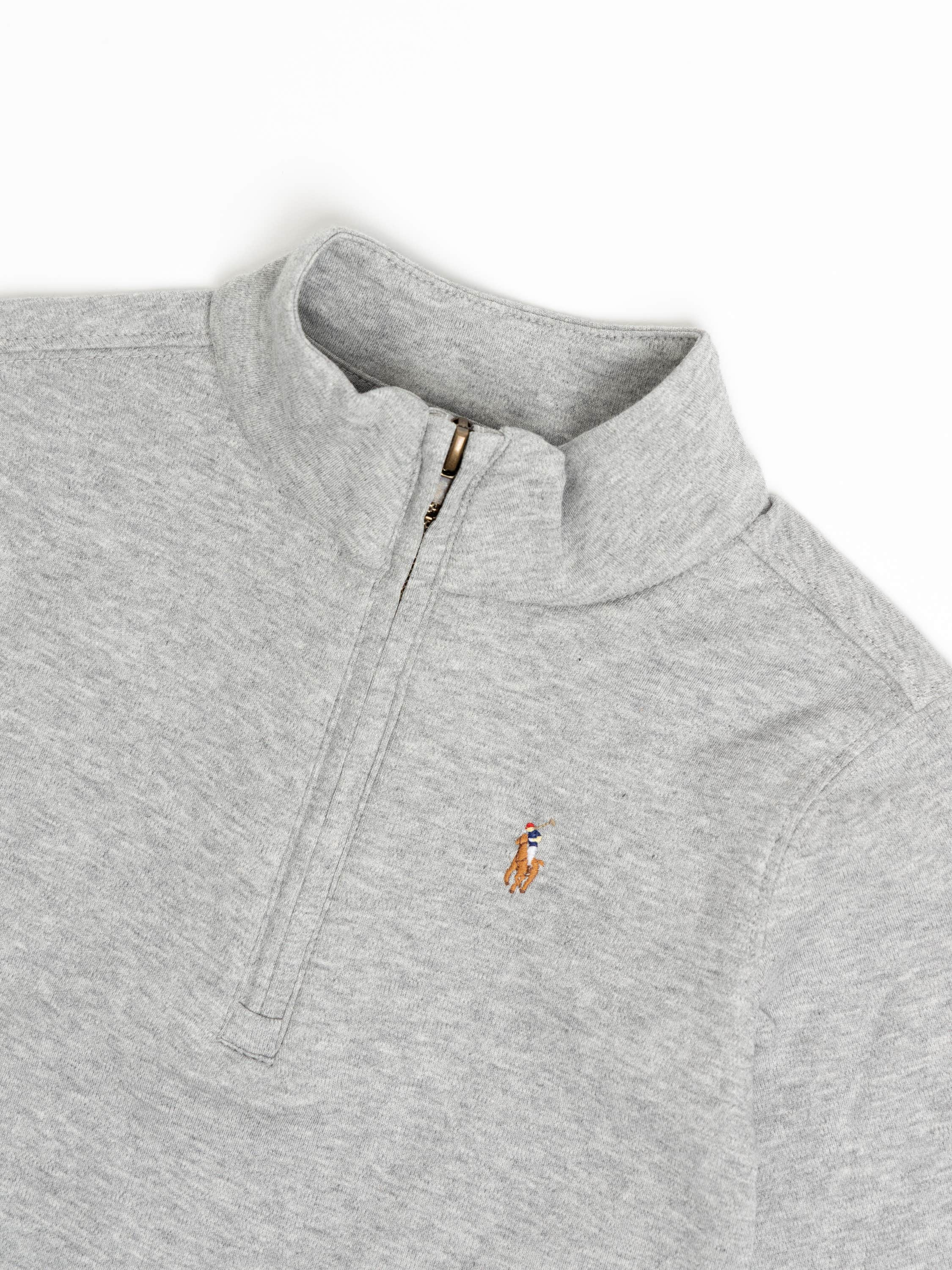 Heather Grey Cotton Interlock Quarter-Zip Pullover