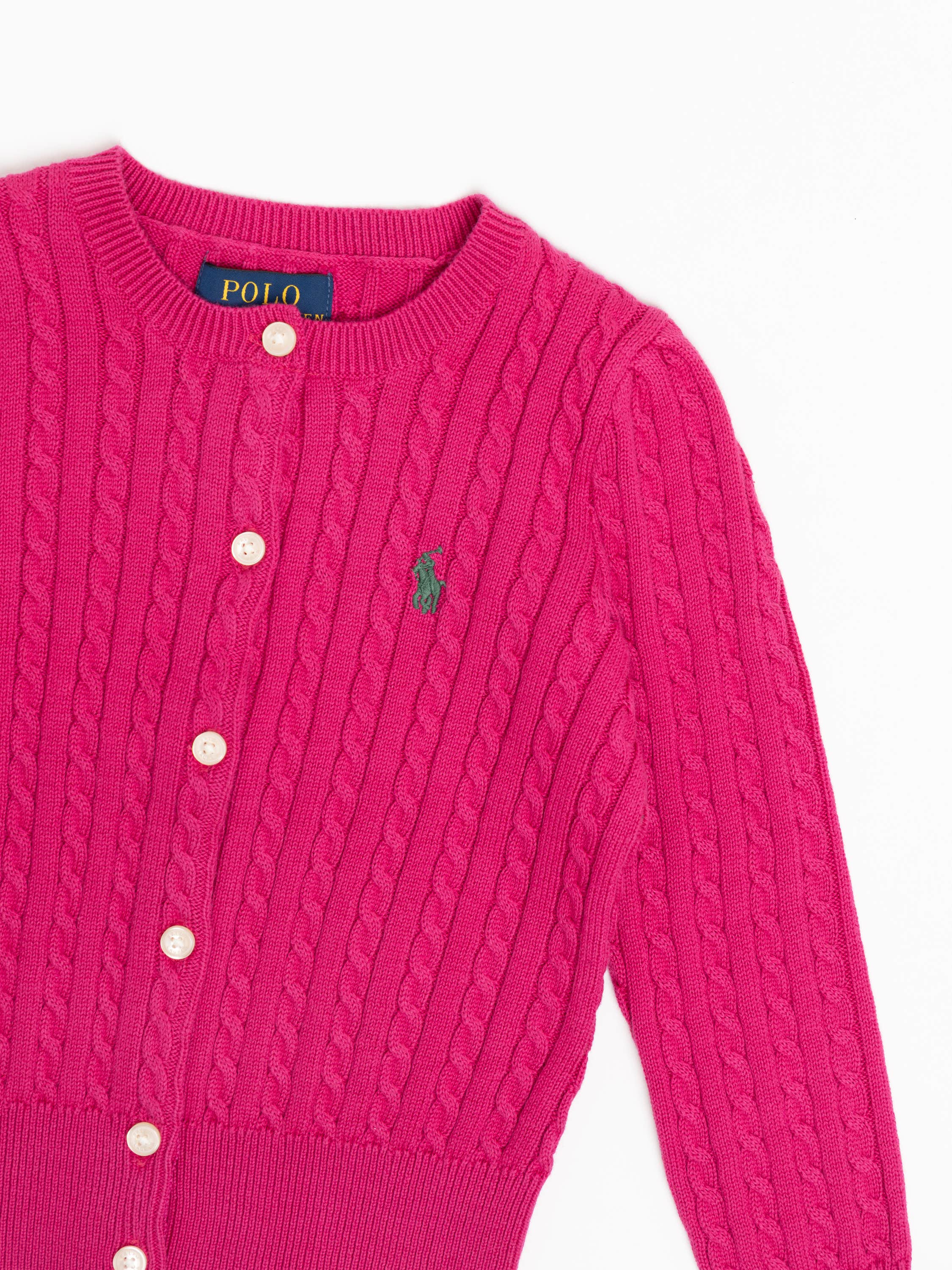 Preppy Pink Mini-Cable Cotton Cardigan
