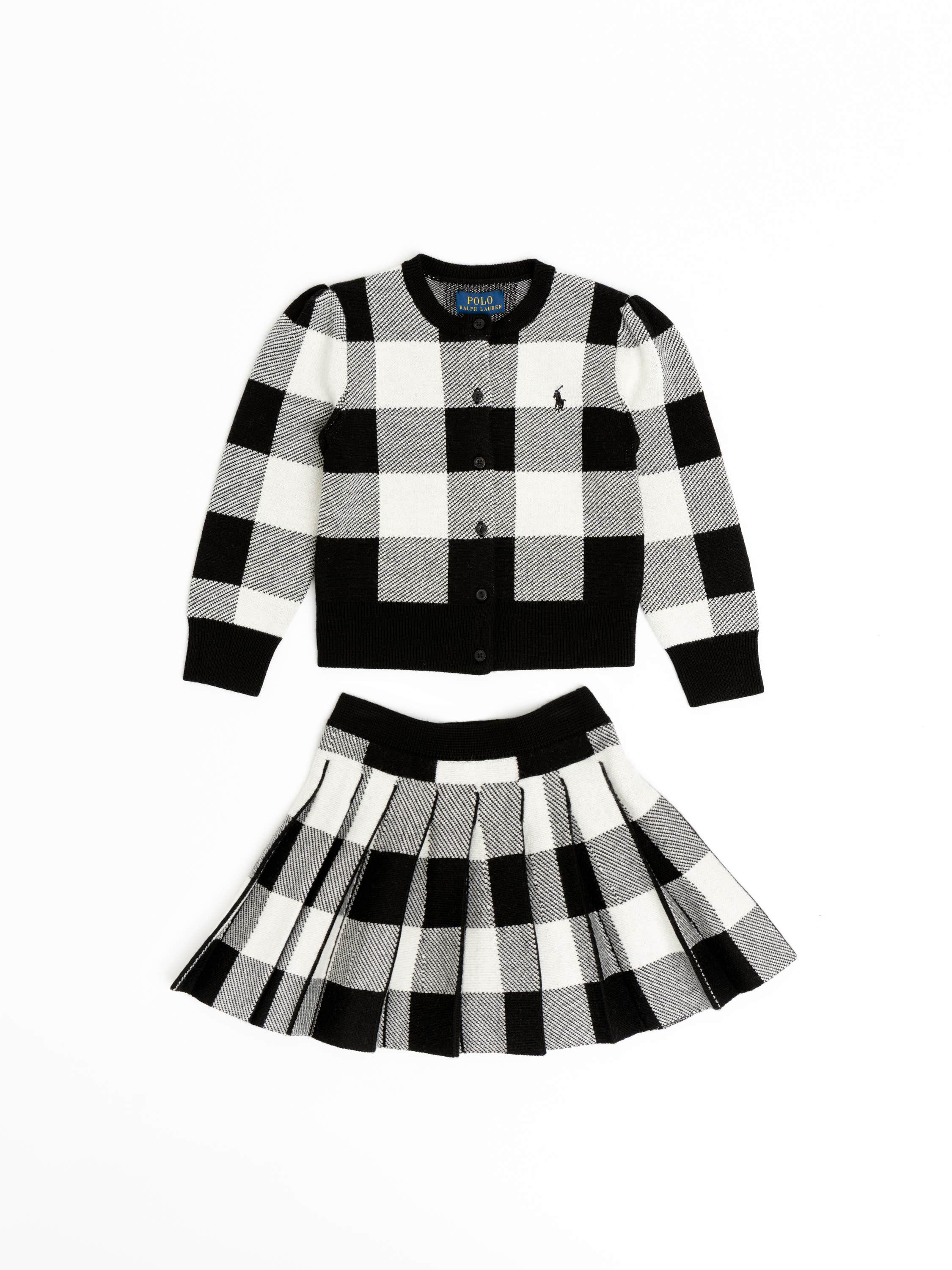 Buffalo Check Wool Cardigan & Skirt Set
