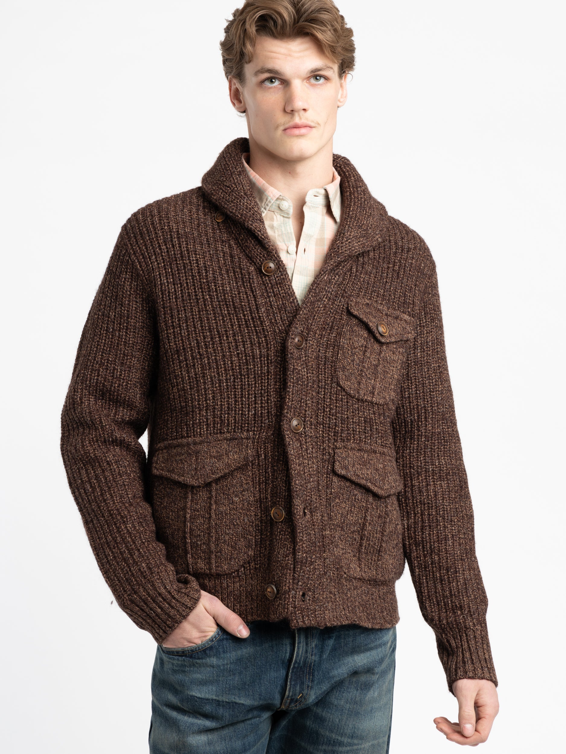 Suede-Trim Marled Shawl Cardigan – The Helm Clothing