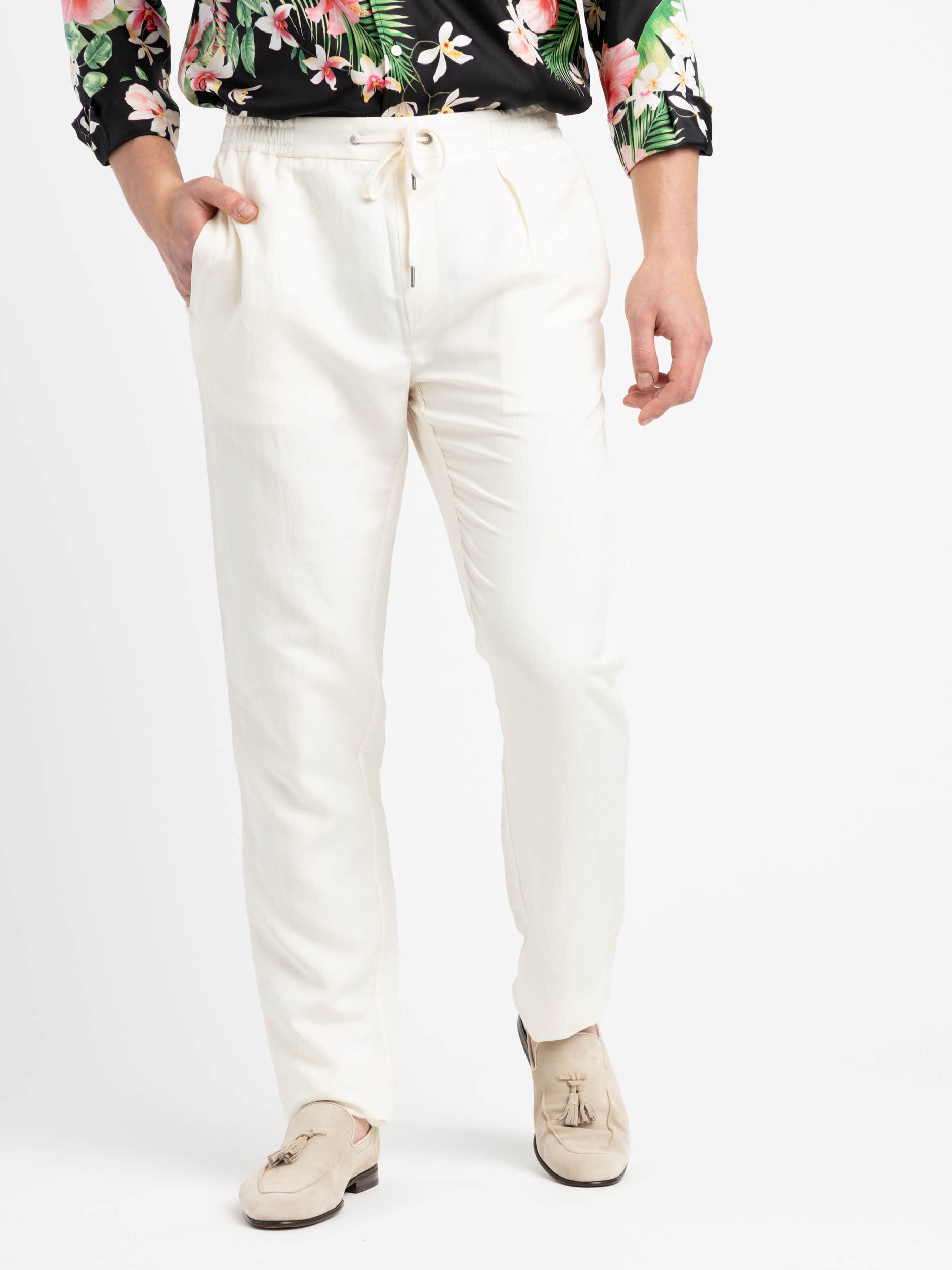 Off-White Hand-Tailored Silk-Linen Trousers