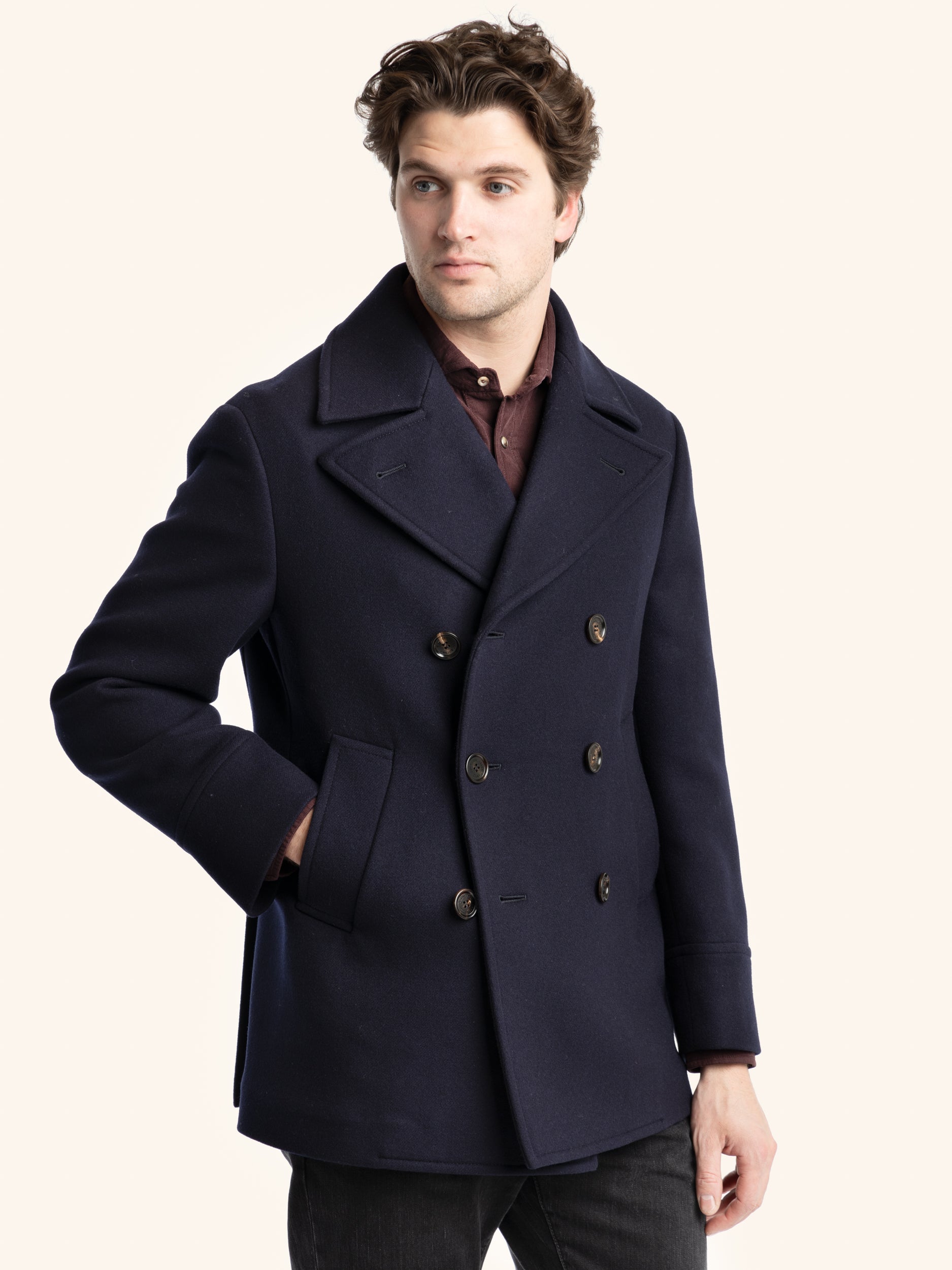 Navy double sale breasted coat